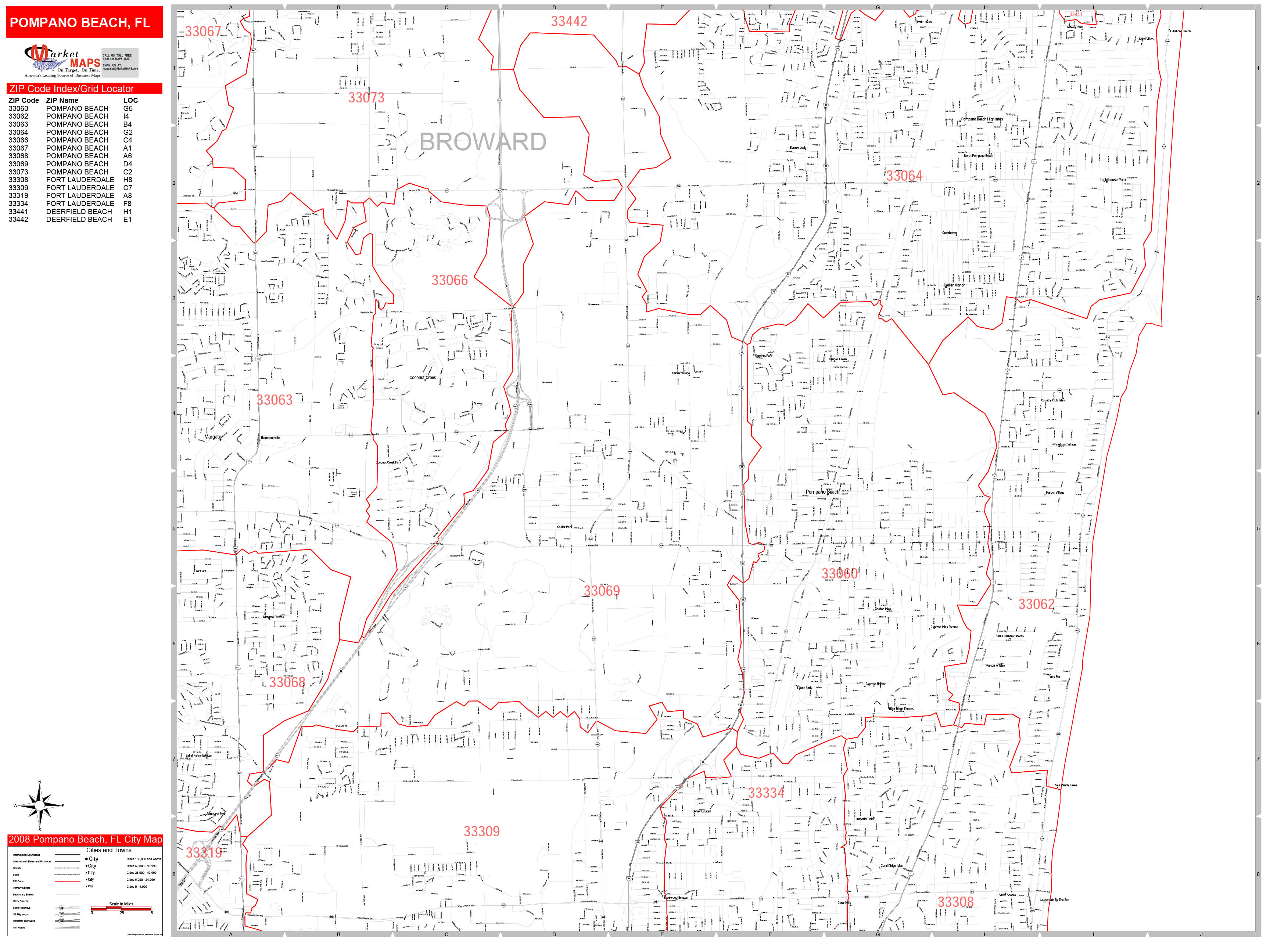 pompano-beach-florida-zip-code-wall-map-red-line-style-by-marketmaps