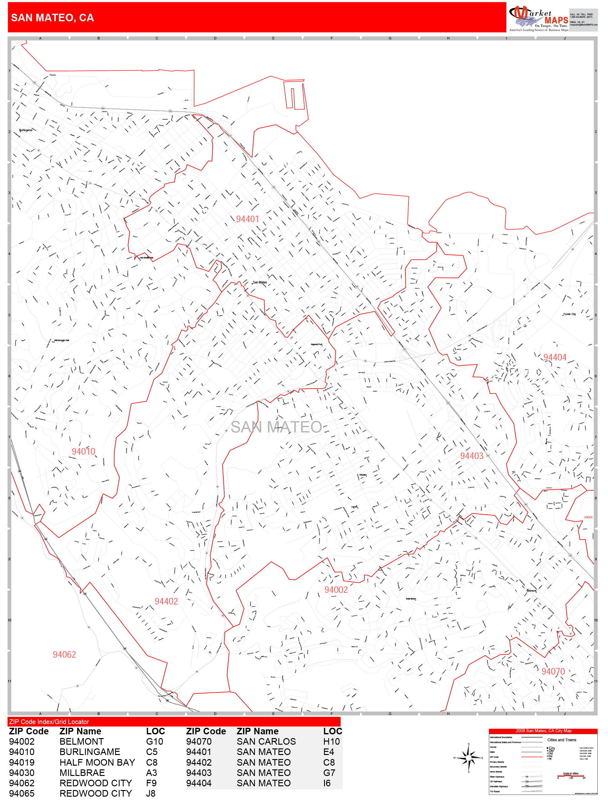 san-mateo-california-zip-code-wall-map-red-line-style-by-marketmaps