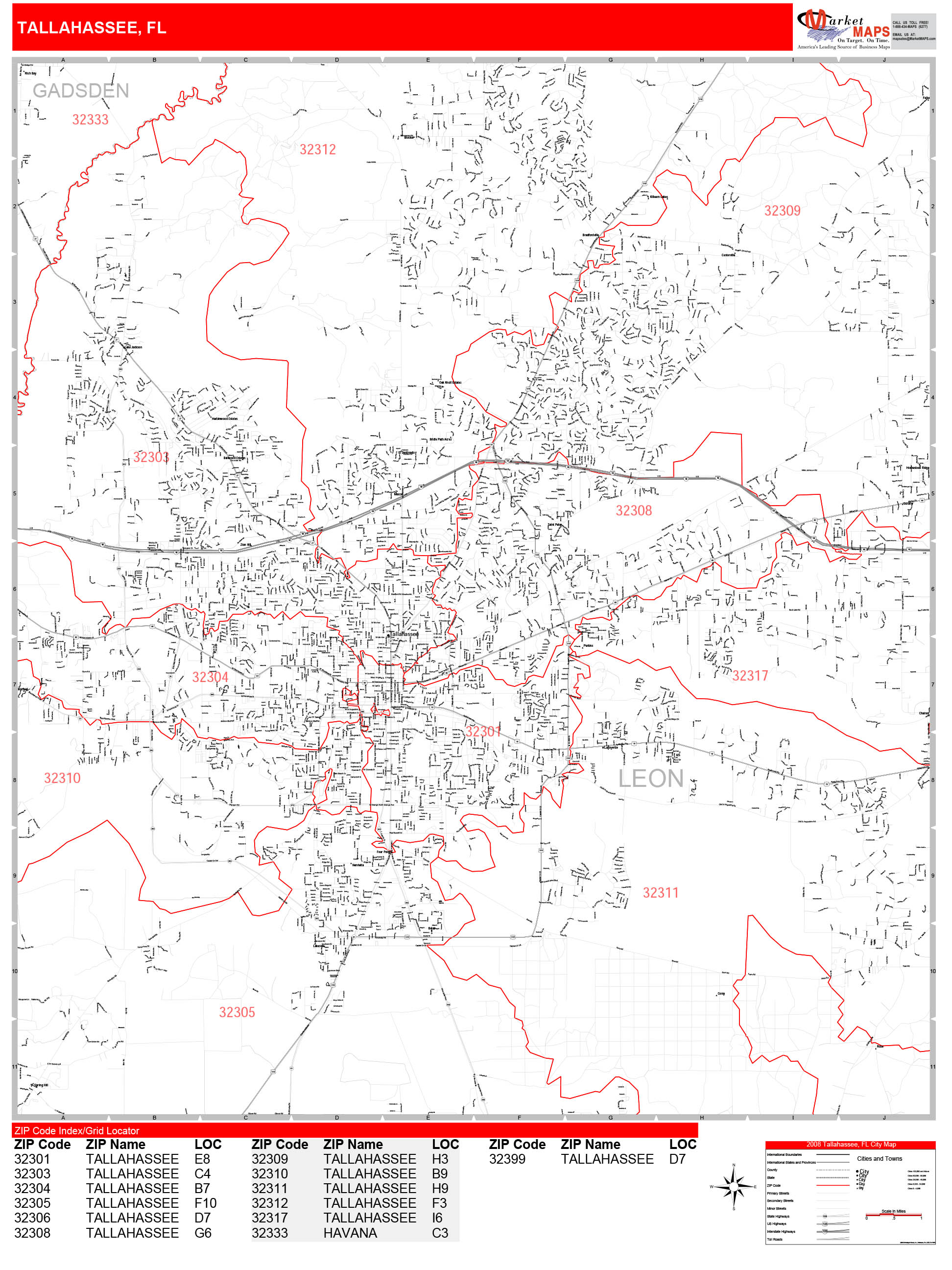 tallahassee-florida-zip-code-wall-map-red-line-style-by-marketmaps