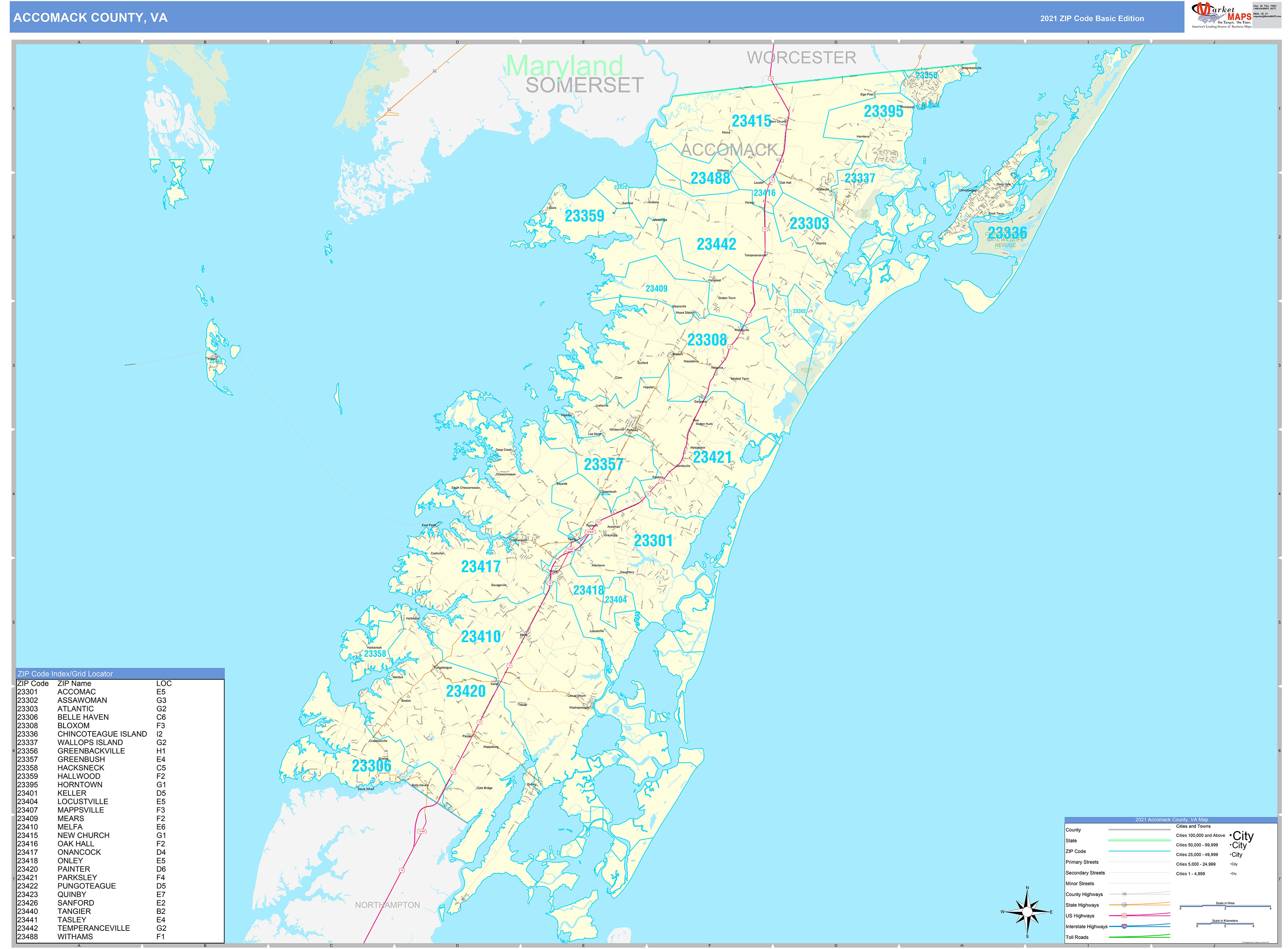 County, VA Zip Code Wall Map Basic Style by MarketMAPS