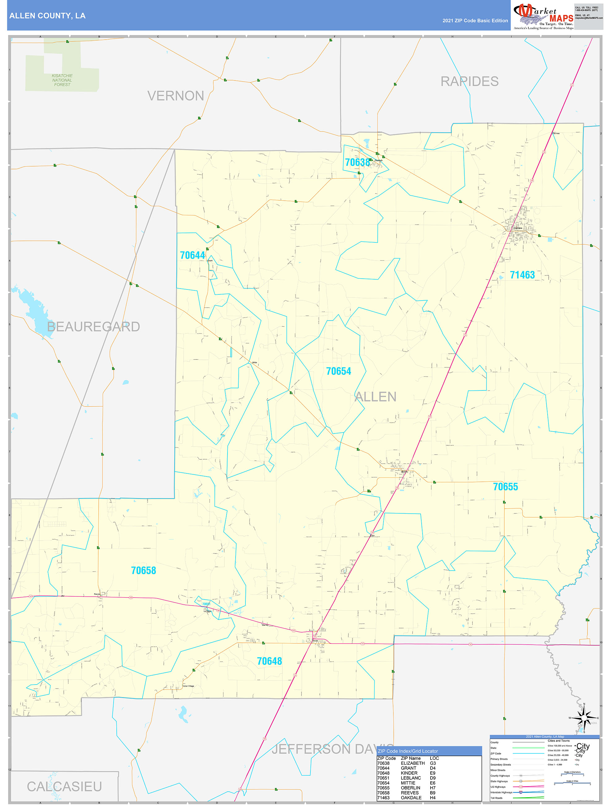 Allen County Louisiana Digital Zip Code Map vrogue.co