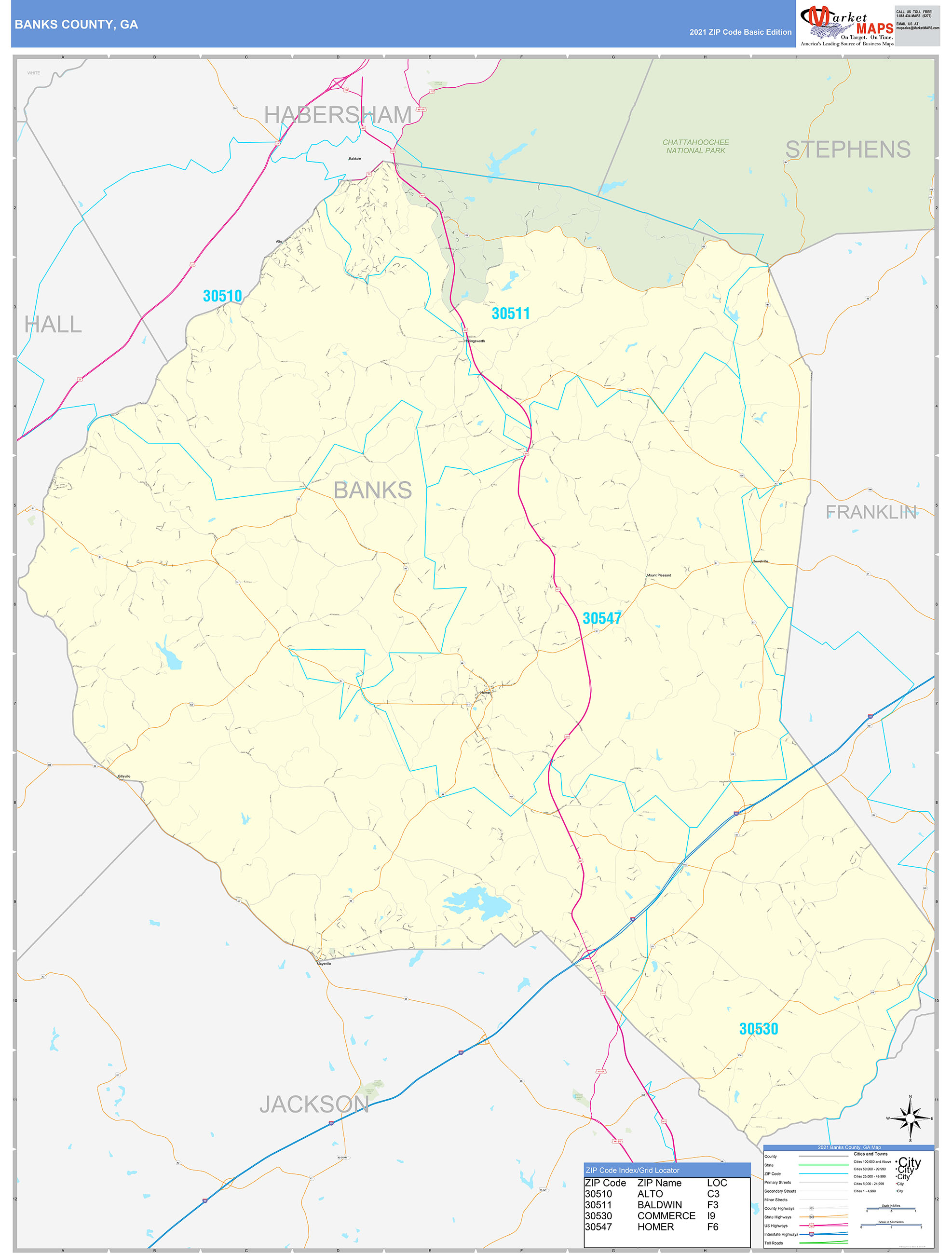 Banks County GA Zip Code Wall - Banks GA 