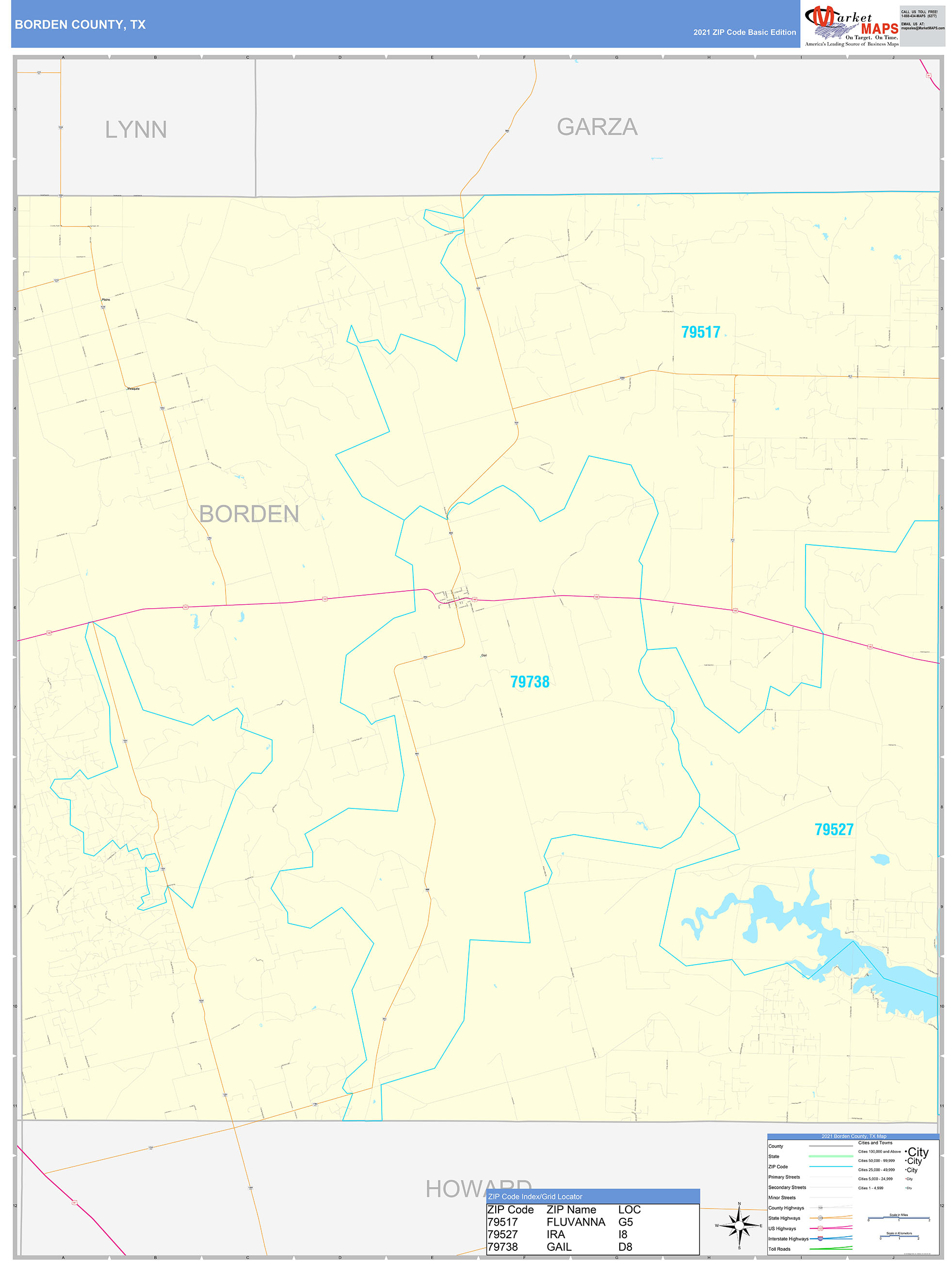 Borden County, TX Zip Code Wall Map Basic Style by MarketMAPS