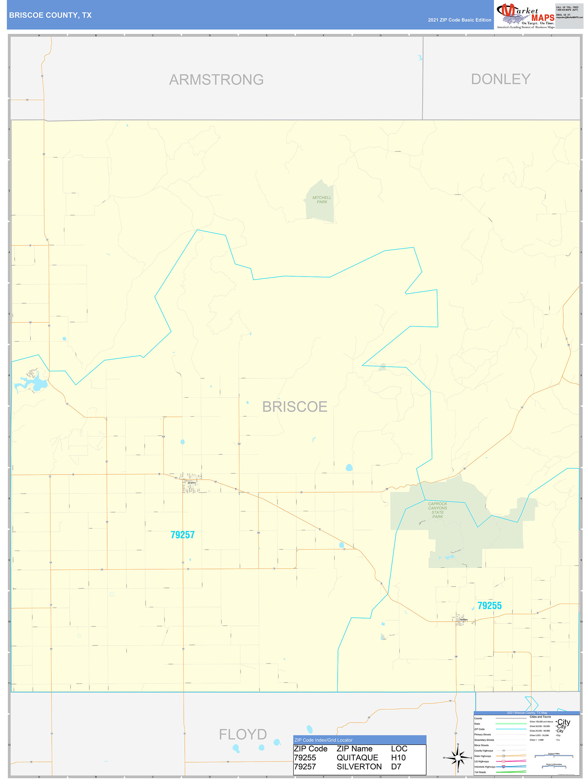 Briscoe County, TX Zip Code Wall Map Basic Style by MarketMAPS