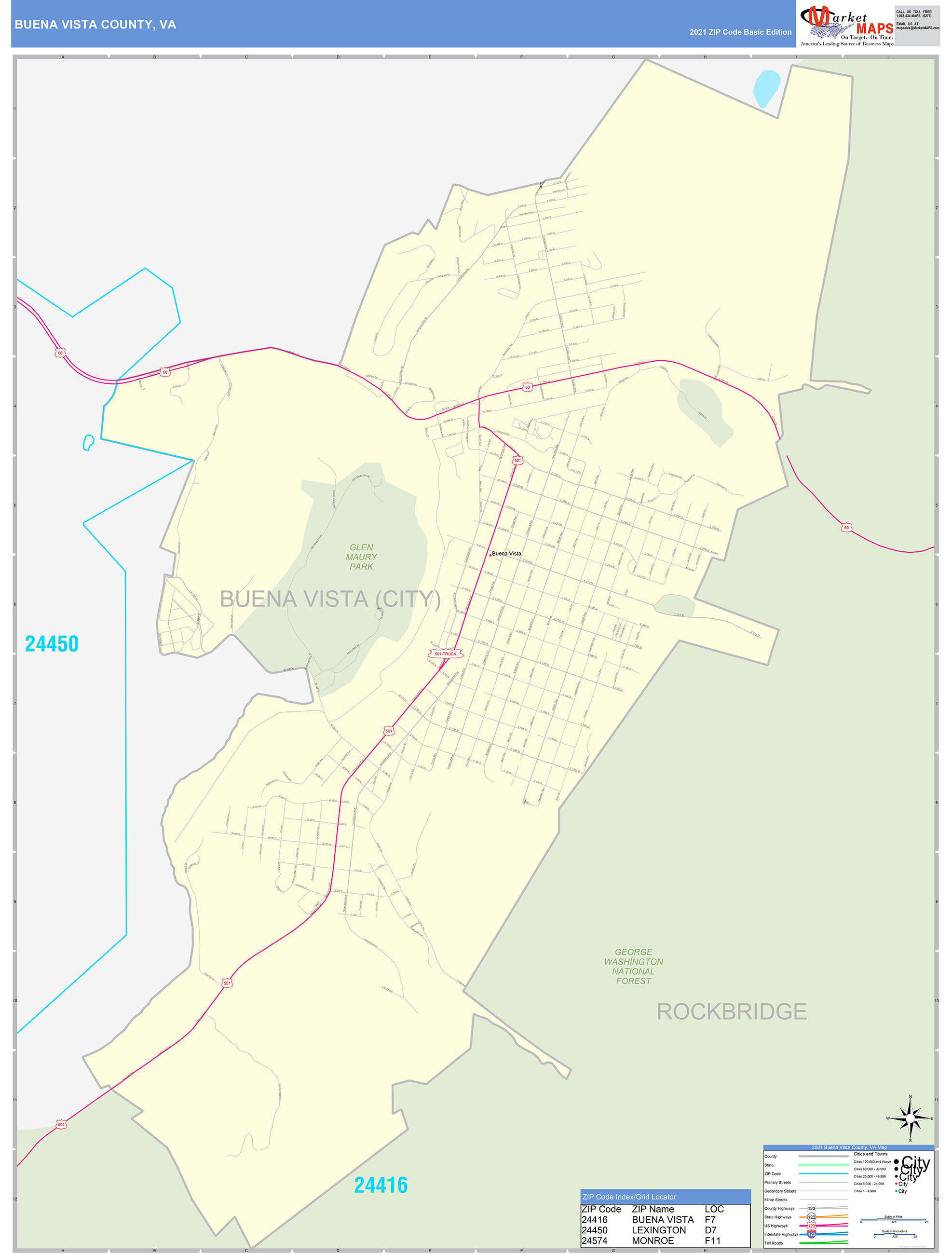 Buena Vista County, VA Zip Code Wall Map Basic Style by MarketMAPS