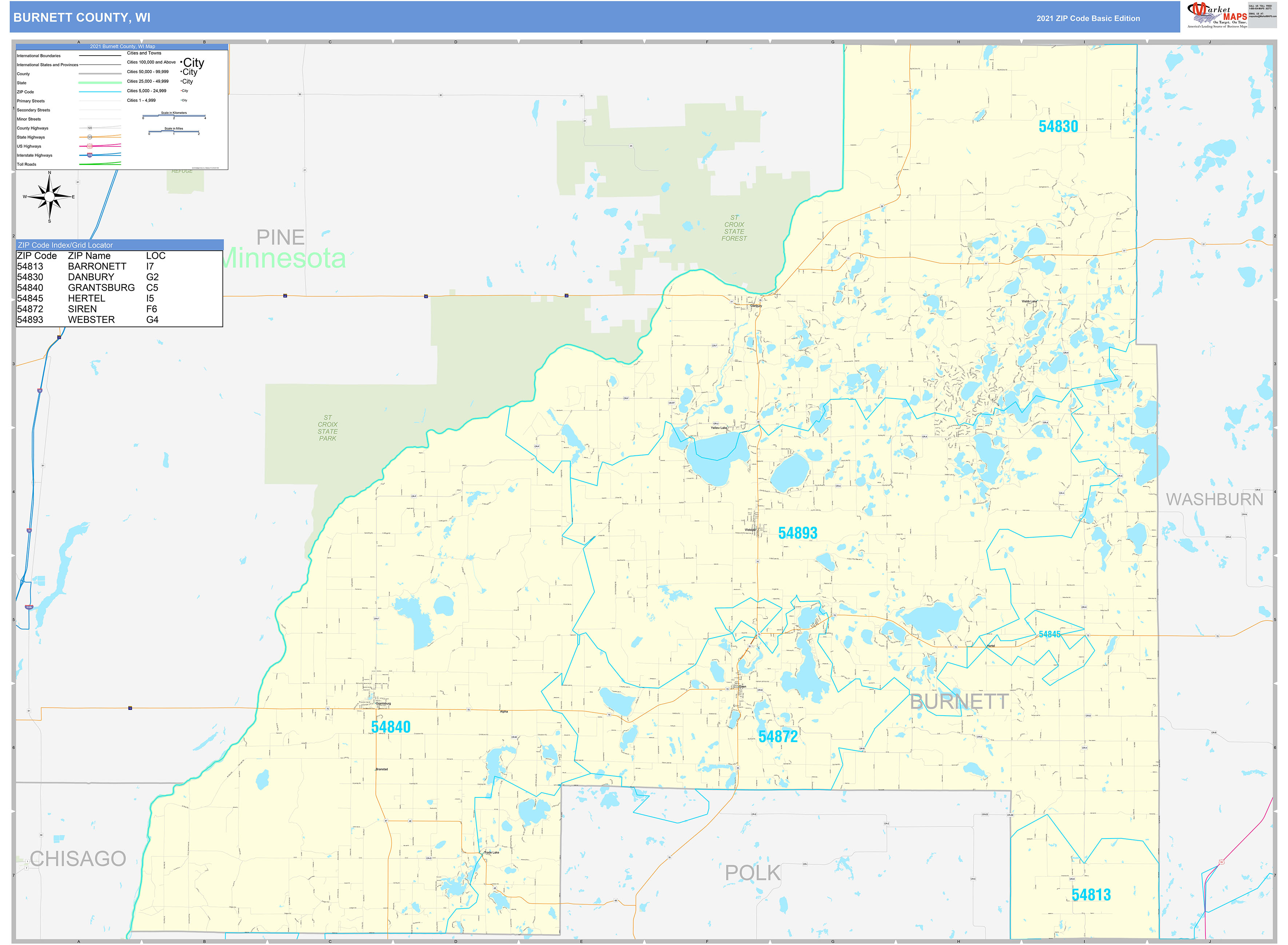 County, WI Zip Code Wall Map Basic Style by MarketMAPS MapSales