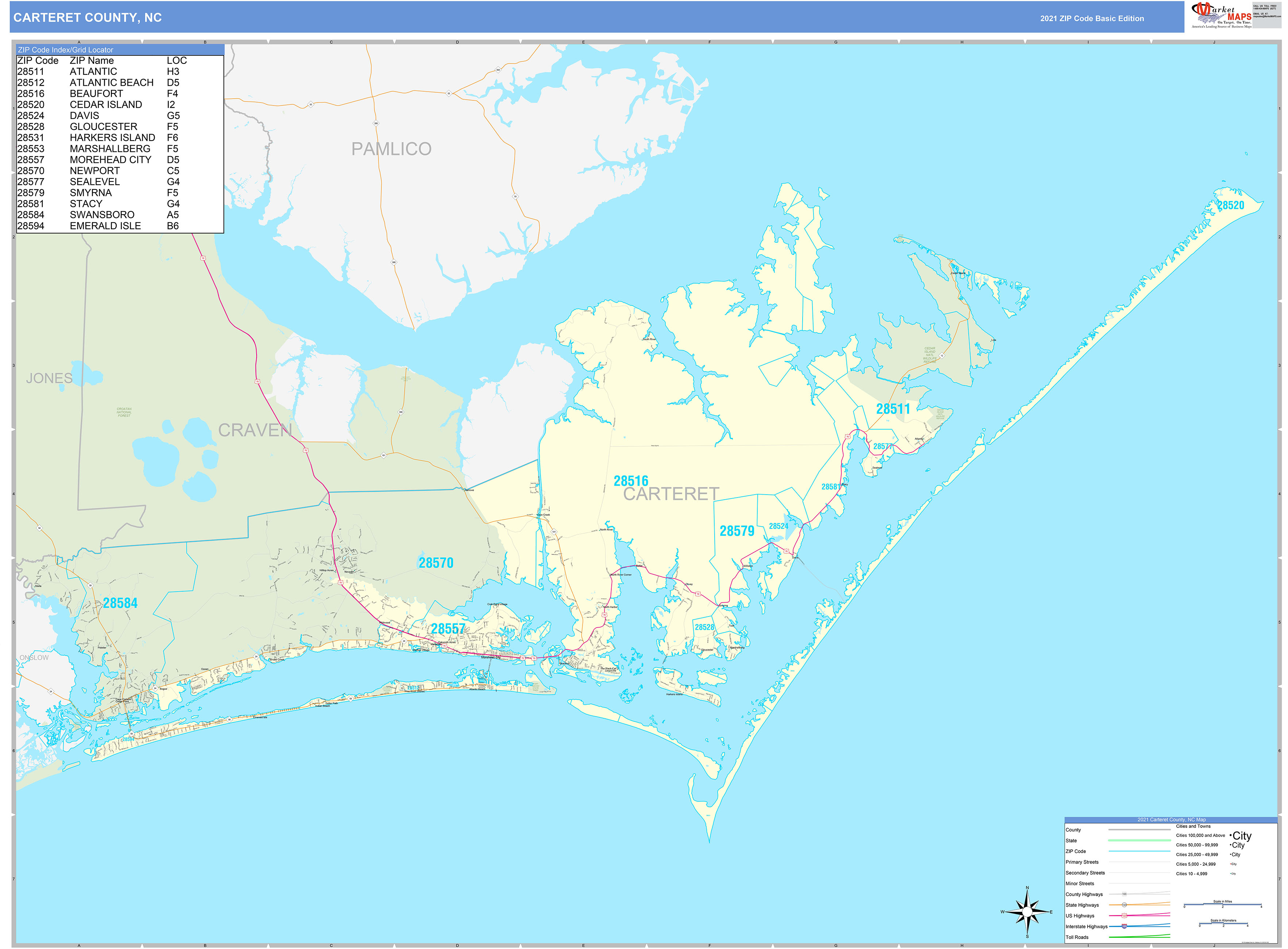 Carteret County NC Zip Code Wall Map Basic Style By MarketMAPS carteret-county-nc-zip-code-wall-map-basic-style-by-marketmaps