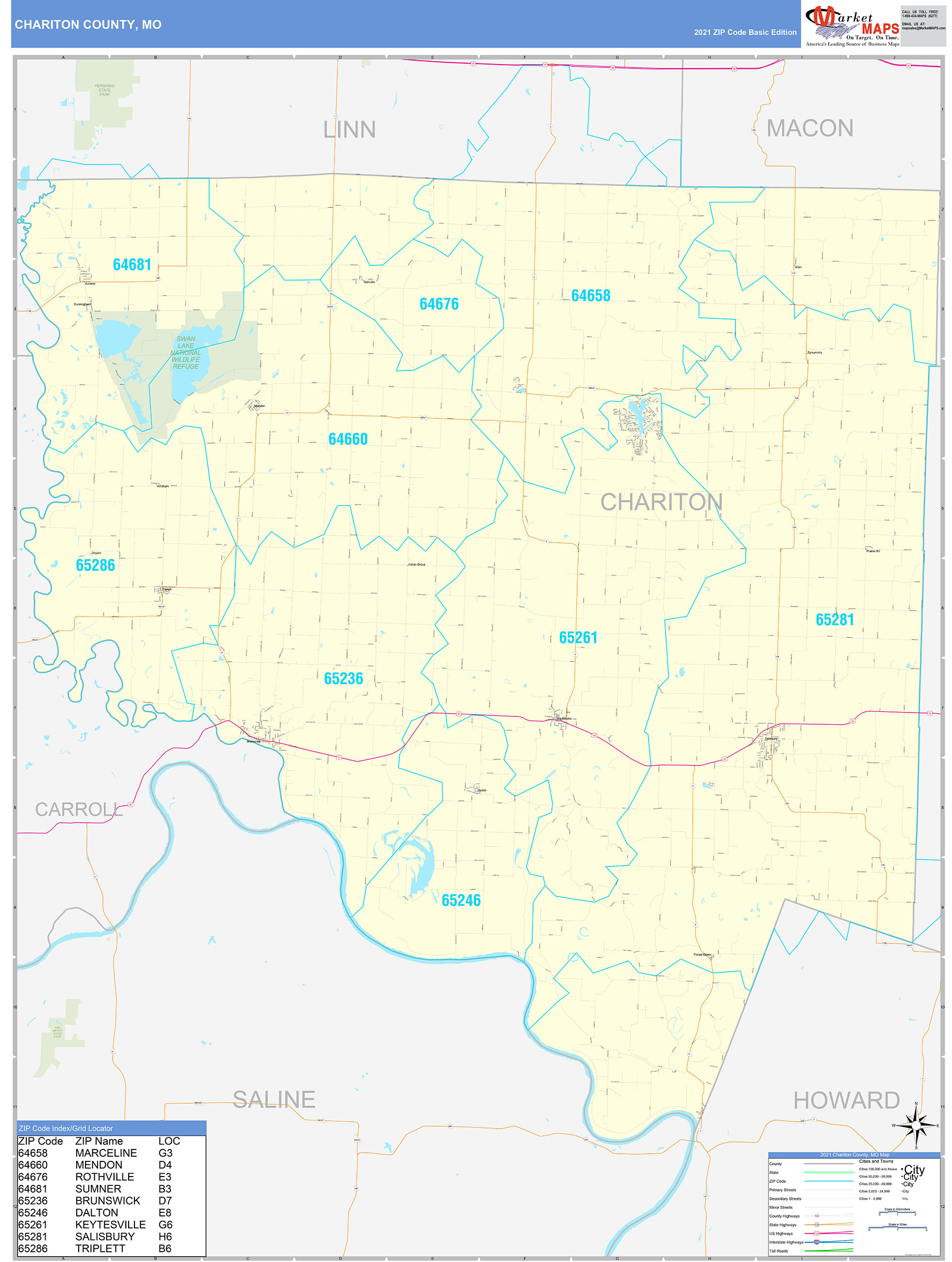 Chariton County, MO Zip Code Wall Map Basic Style by MarketMAPS