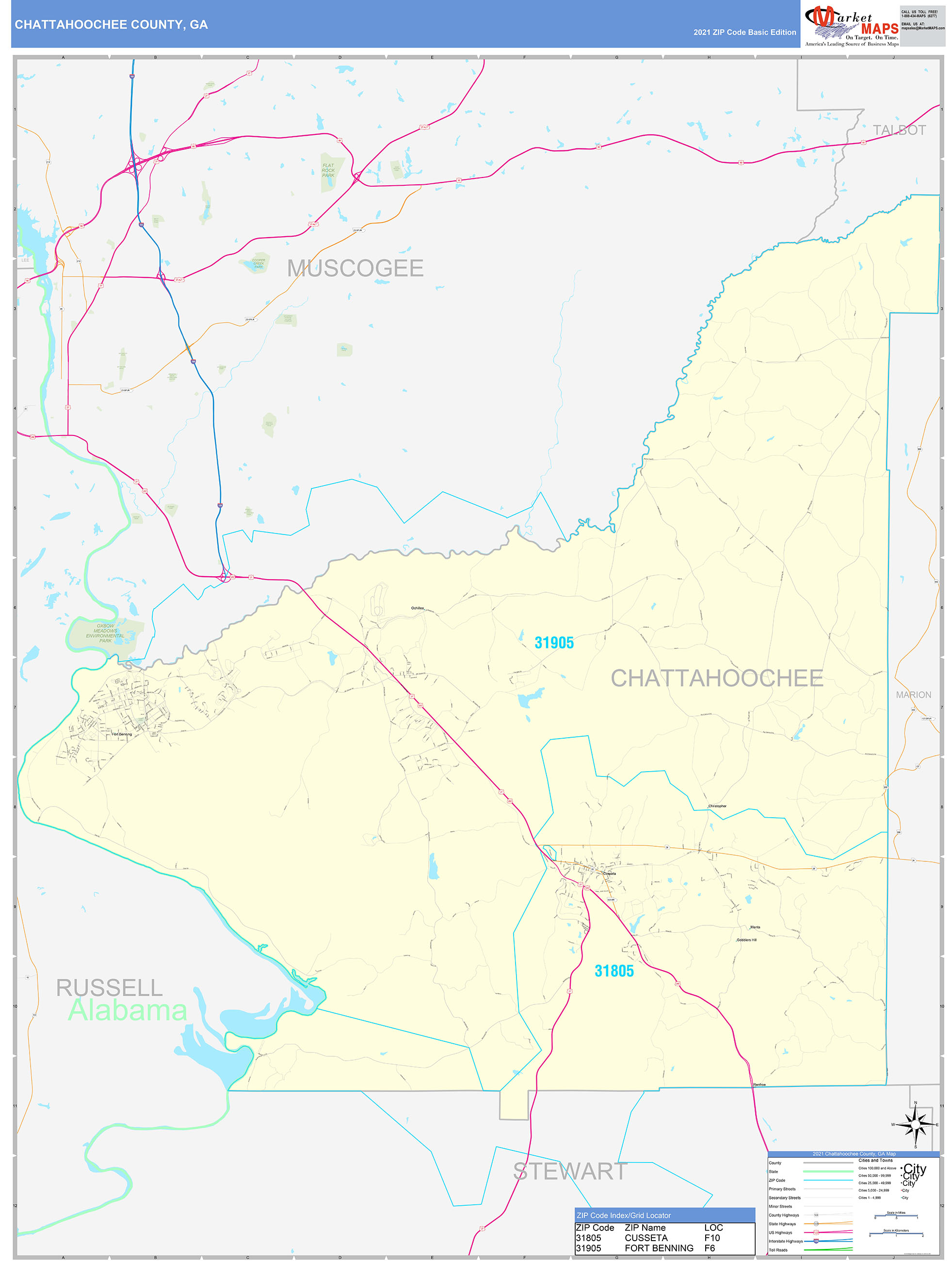 Chattahoochee County, GA Zip Code Wall Map Basic Style by MarketMAPS