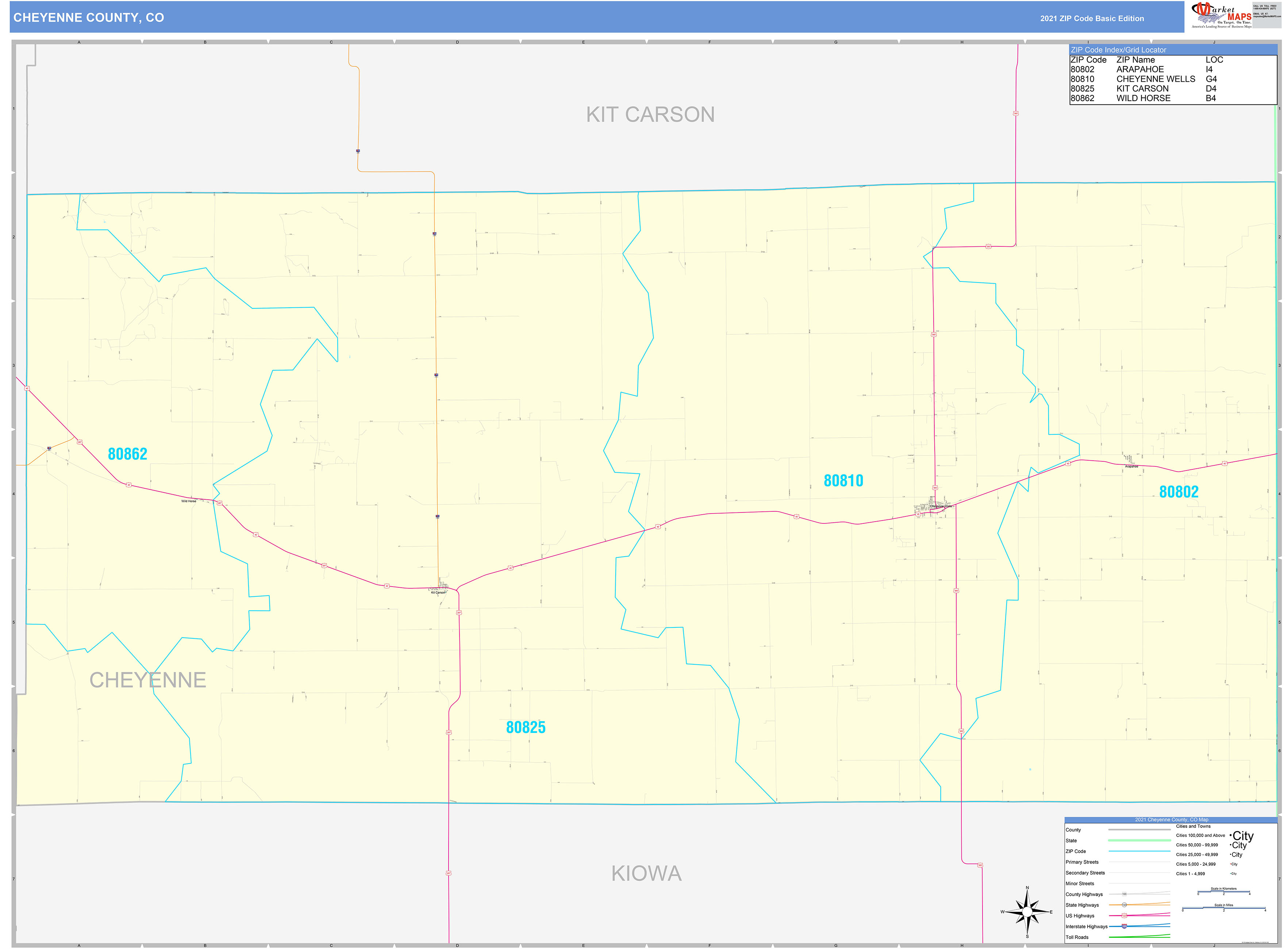 Cheyenne County, CO Zip Code Wall Map Basic Style by MarketMAPS MapSales