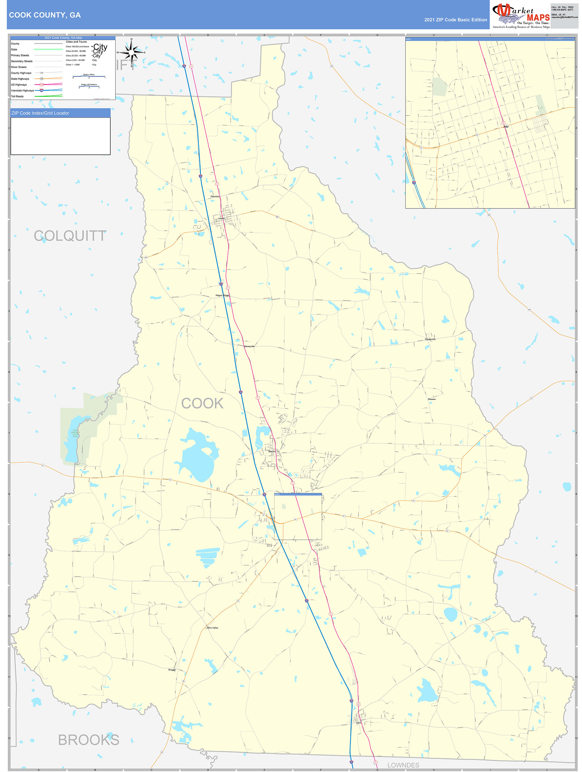 cook-county-ga-zip-code-wall-map-basic-style-by-marketmaps-mapsales