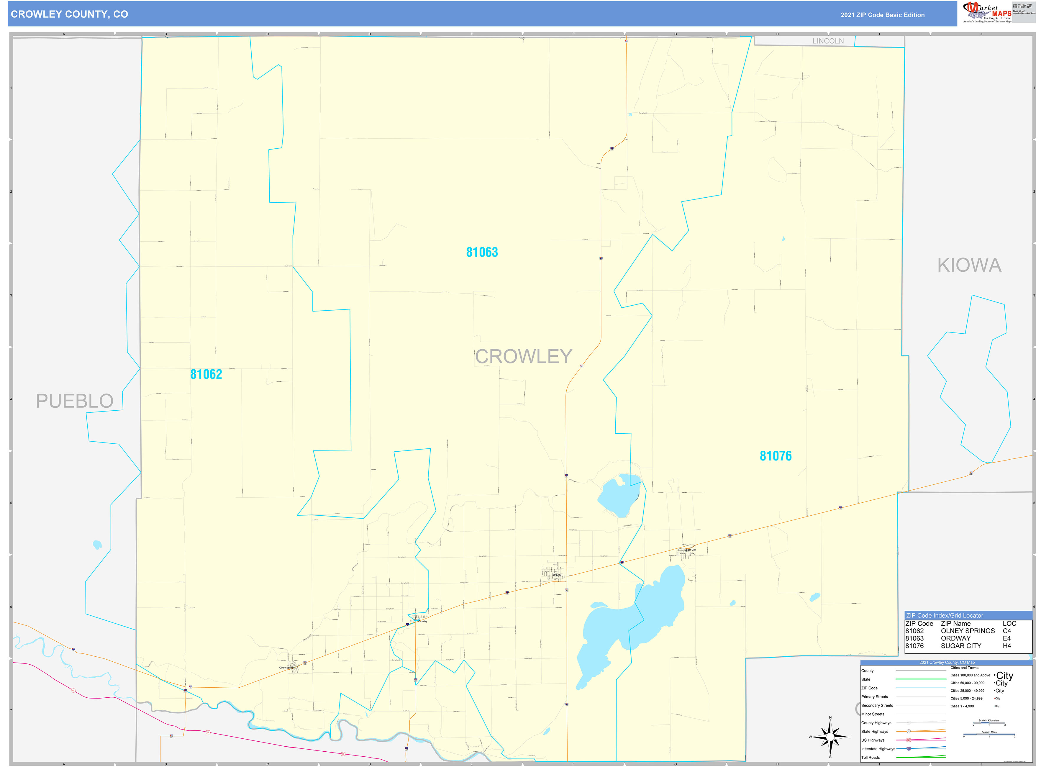 Crowley County, CO Zip Code Wall Map Basic Style by MarketMAPS MapSales