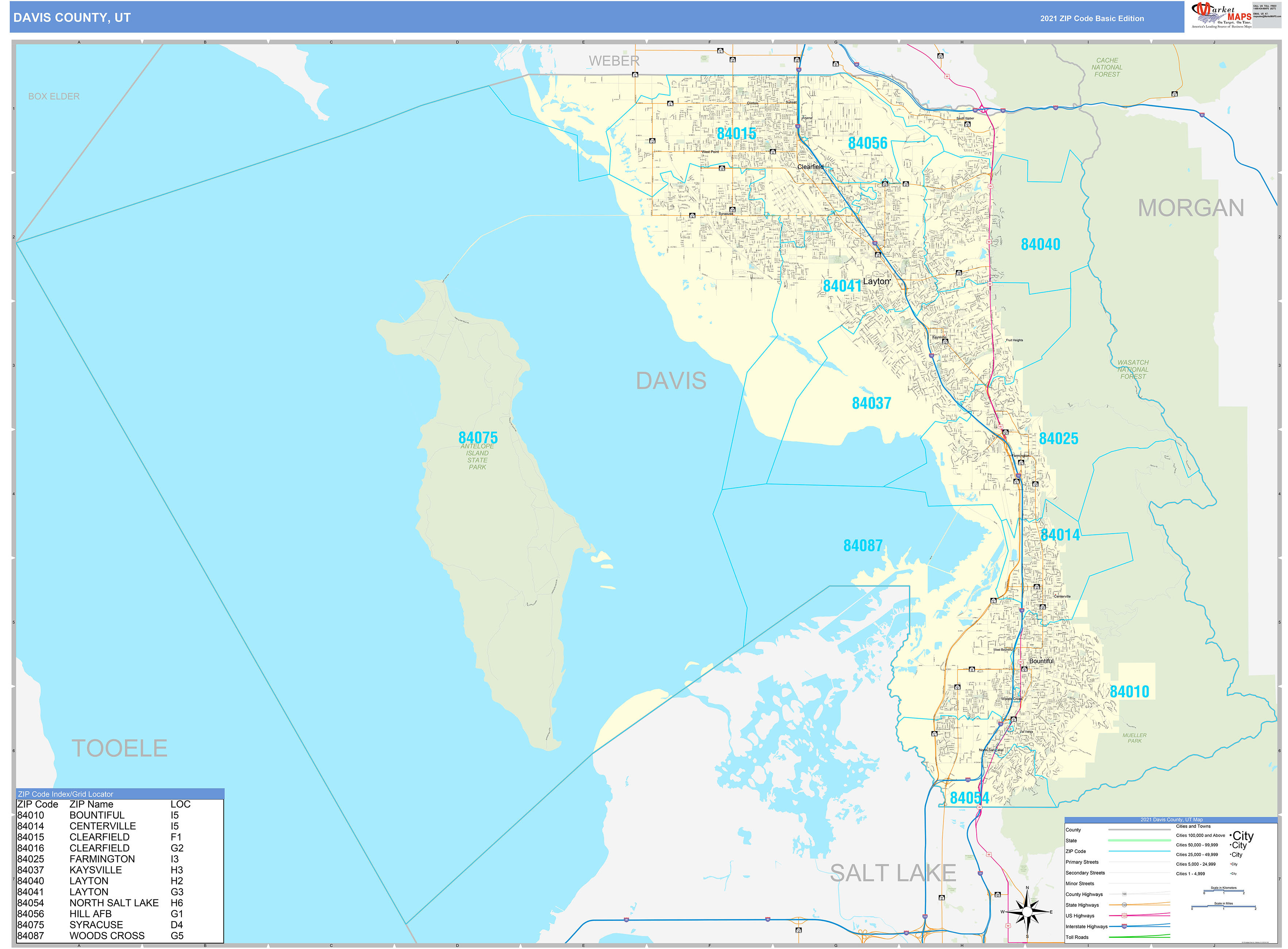Davis County, UT Zip Code Wall Map Basic Style by MarketMAPS MapSales