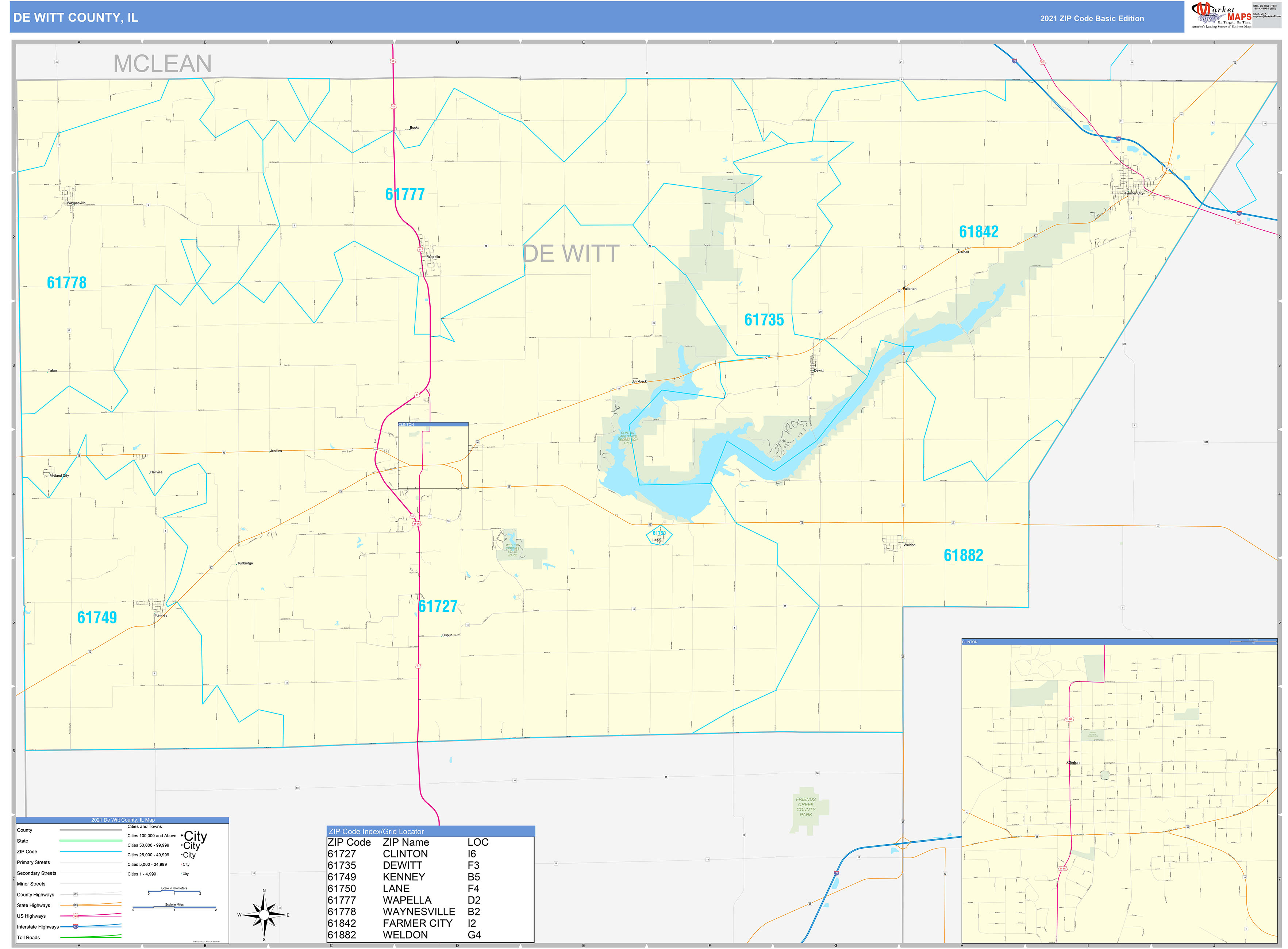 De Witt County, IL Zip Code Wall Map Basic Style by MarketMAPS MapSales