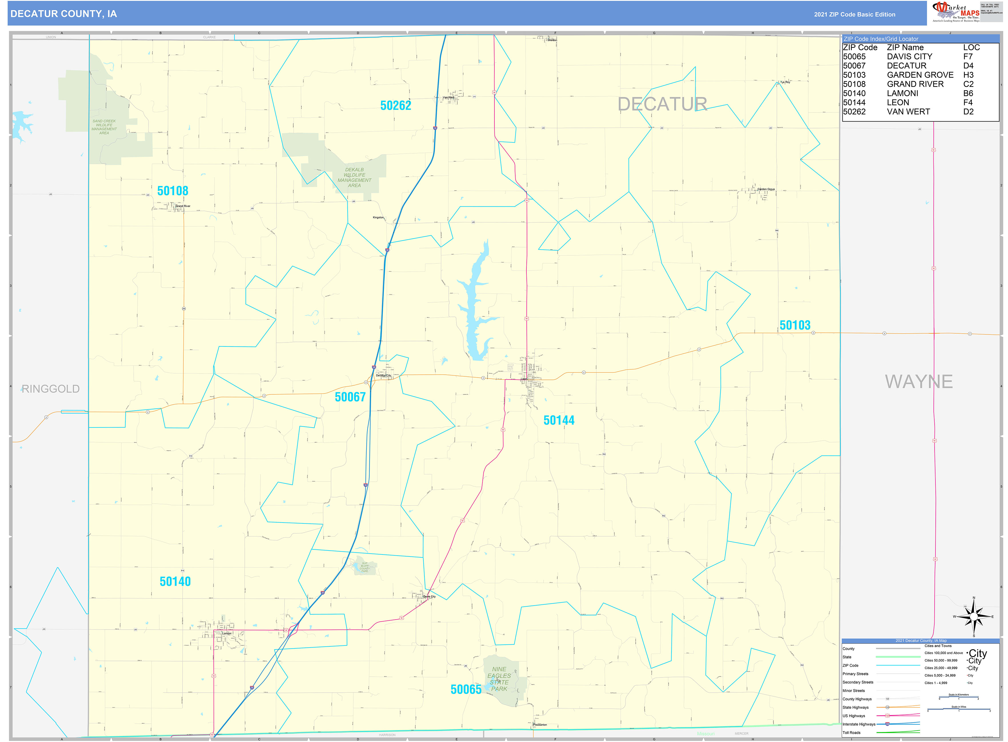 Decatur County, IA Zip Code Wall Map Basic Style by MarketMAPS