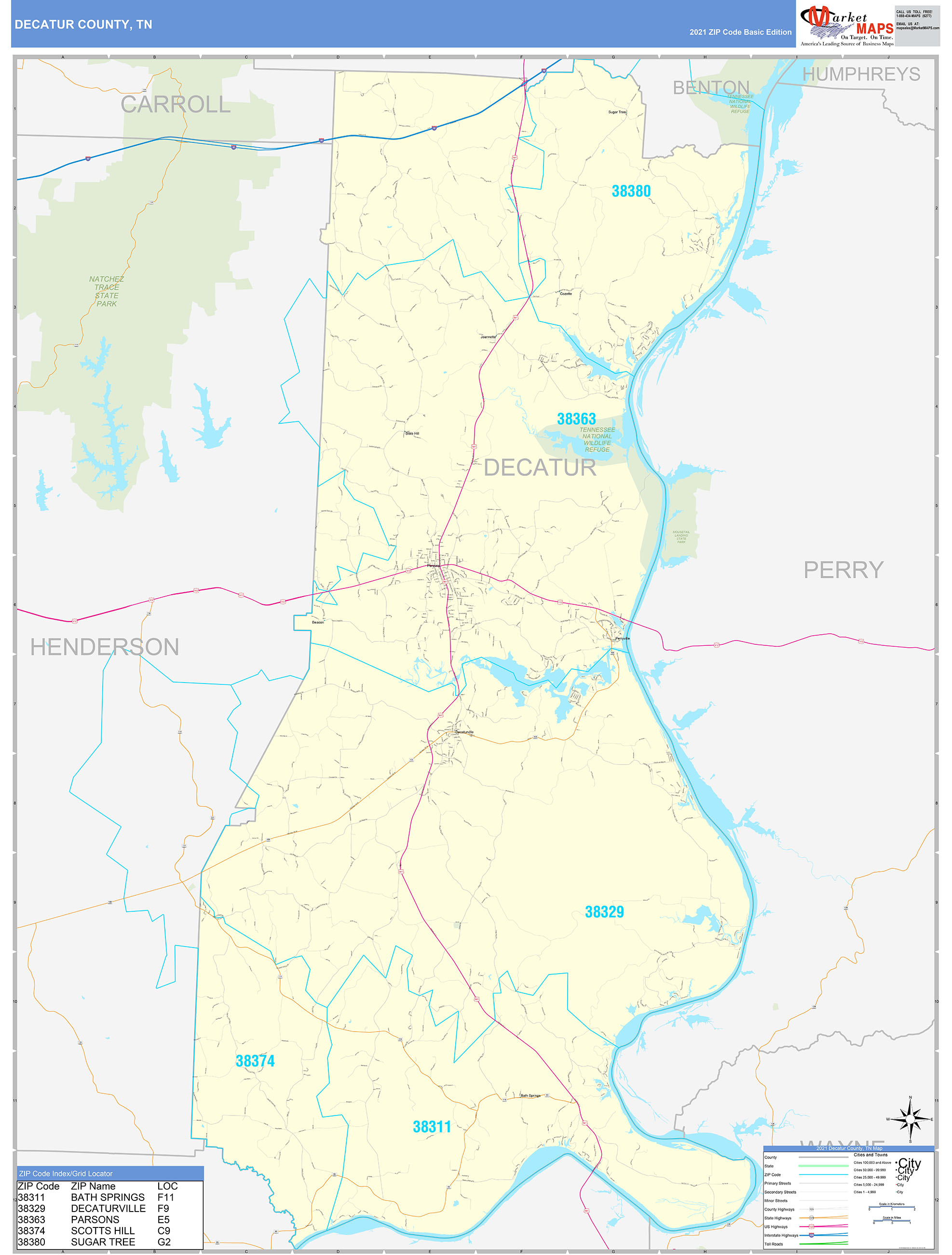 Decatur County Tn Zip Code Wall Map Basic Style By Marketmaps Mapsales