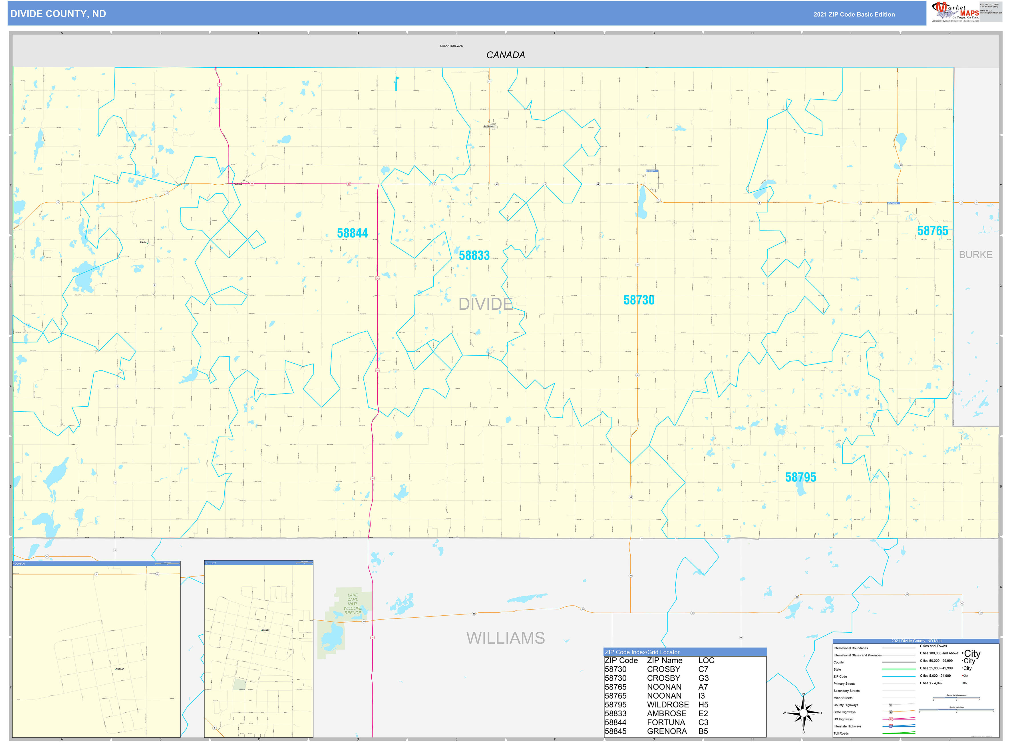 Divide County North Dakota Jail Records Divide County, ND Zip Code Wall Map Basic Style by MarketMAPS