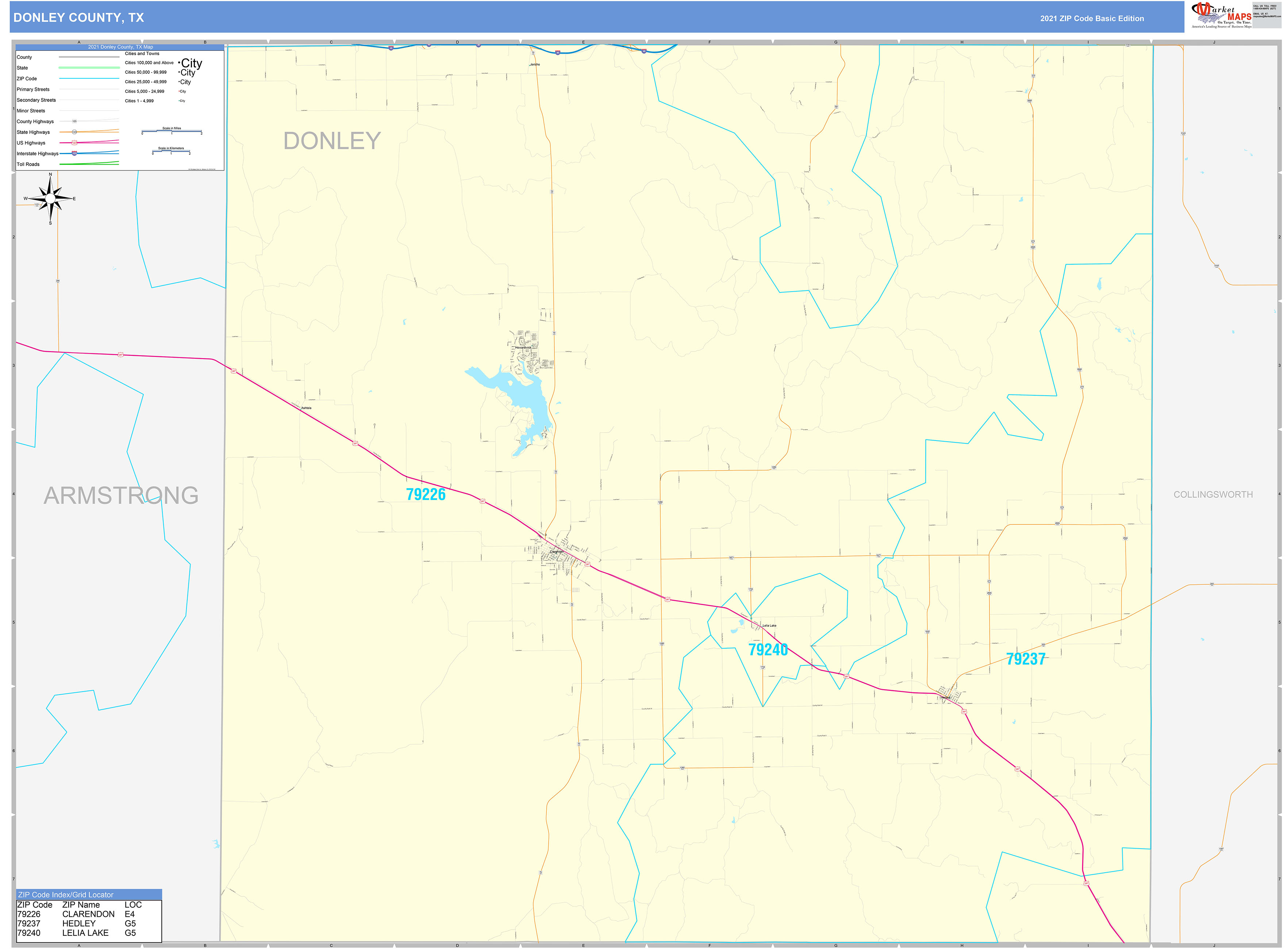 Donley County, TX Zip Code Wall Map Basic Style by MarketMAPS MapSales