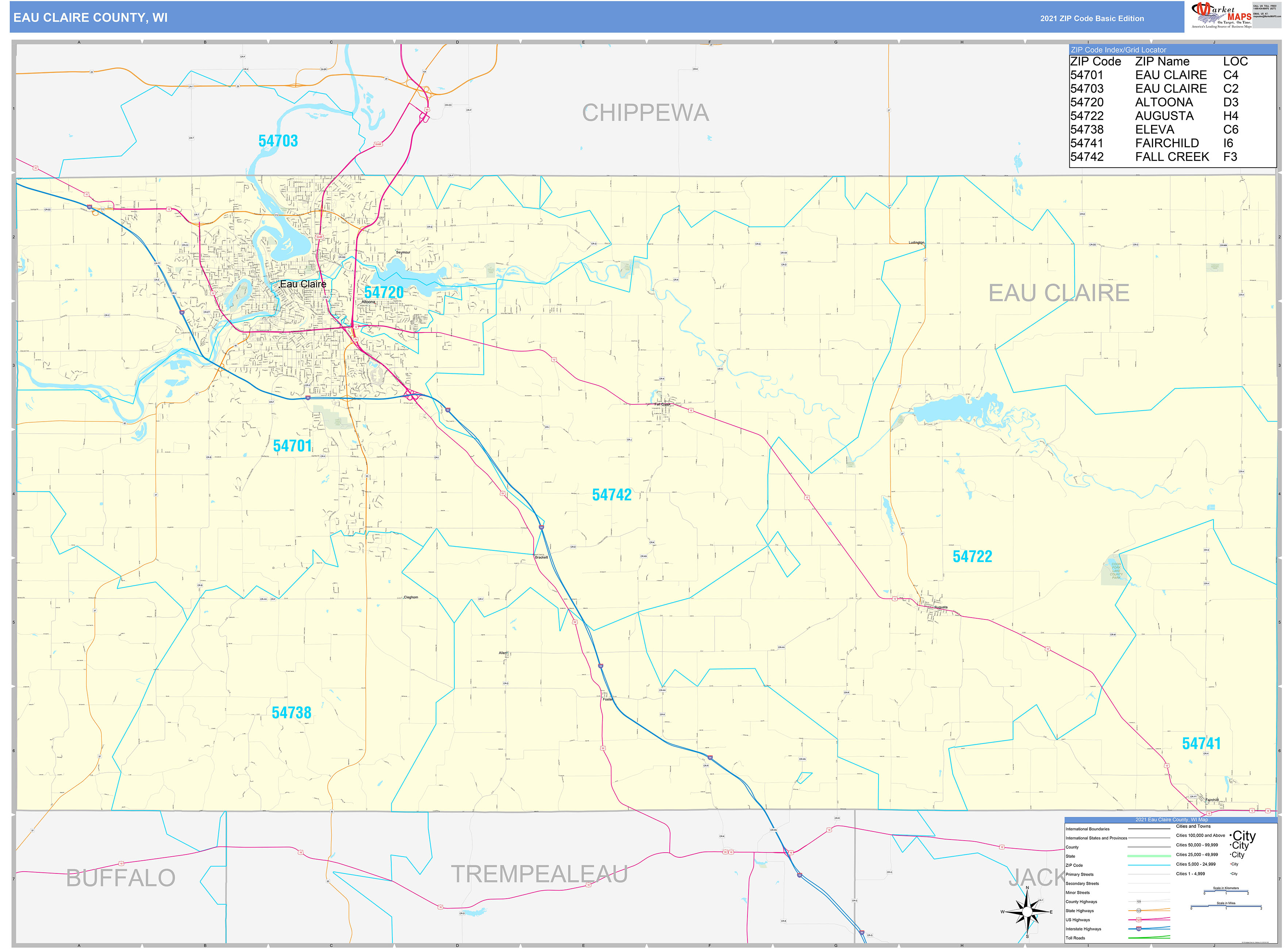 eau-claire-county-wi-zip-code-wall-map-basic-style-by-marketmaps