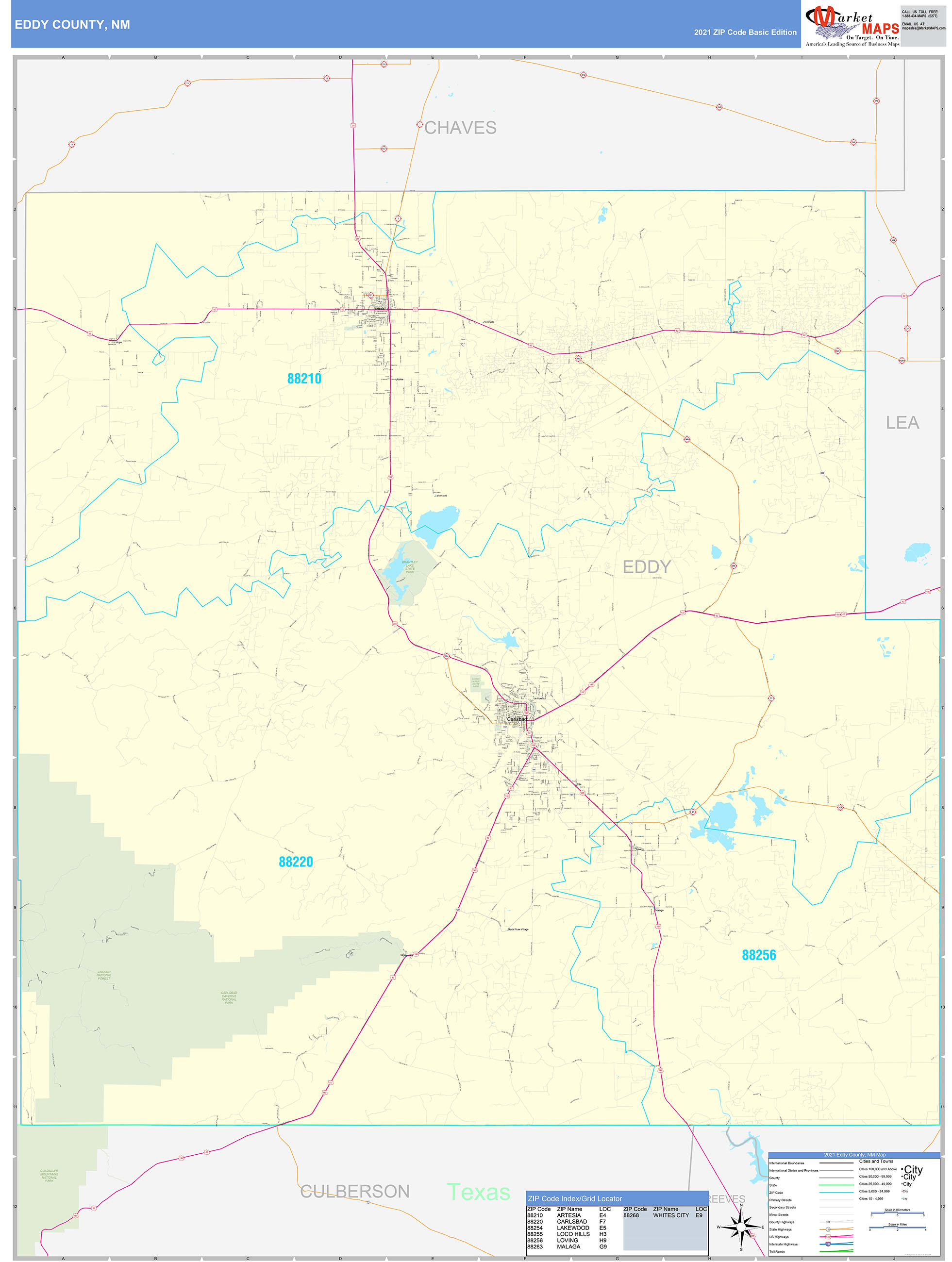 Eddy County, NM Zip Code Wall Map Basic Style by MarketMAPS MapSales