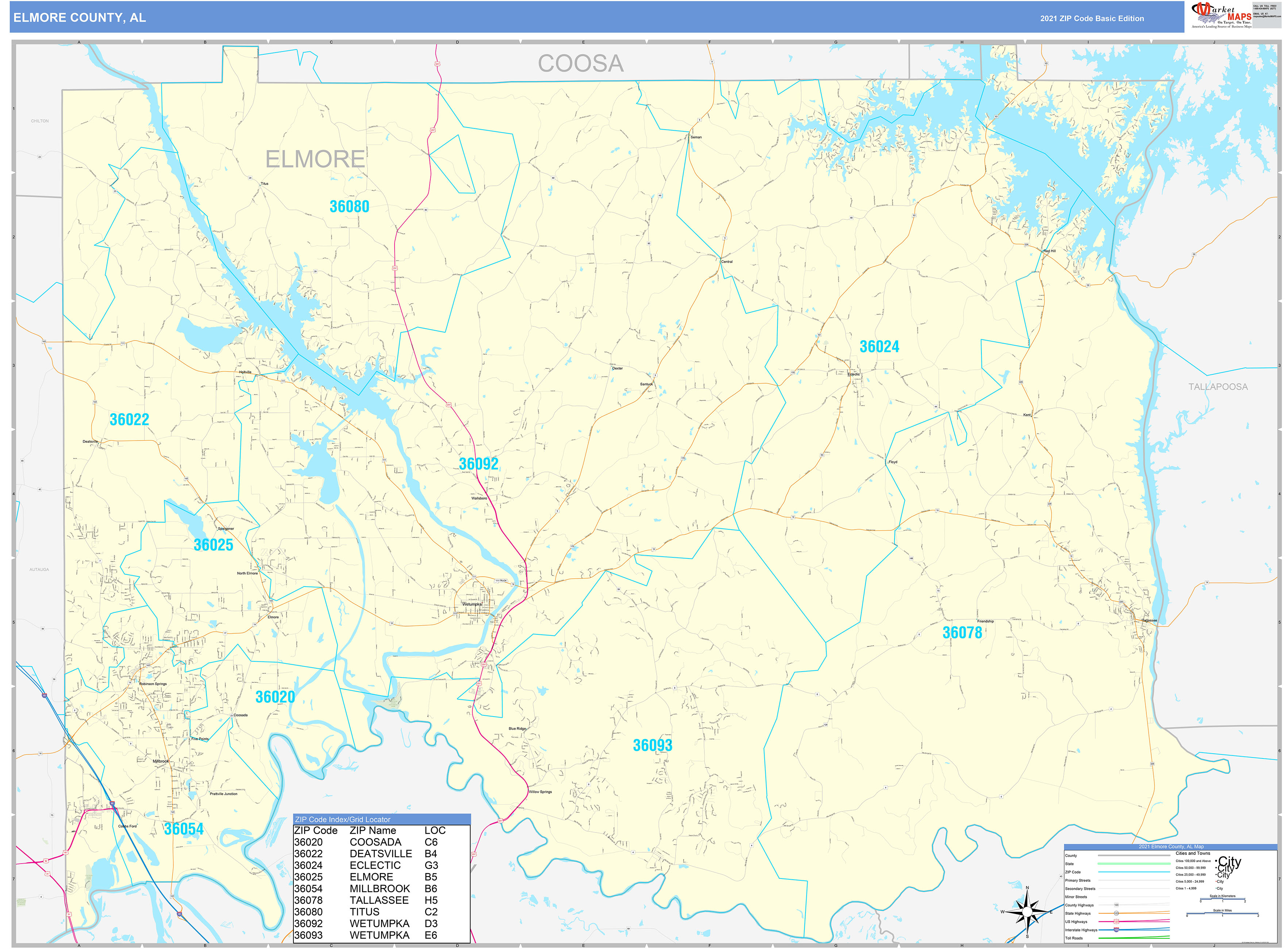 Elmore County Al Zip Code Wall Map Basic Style By Marketmaps Mapsales