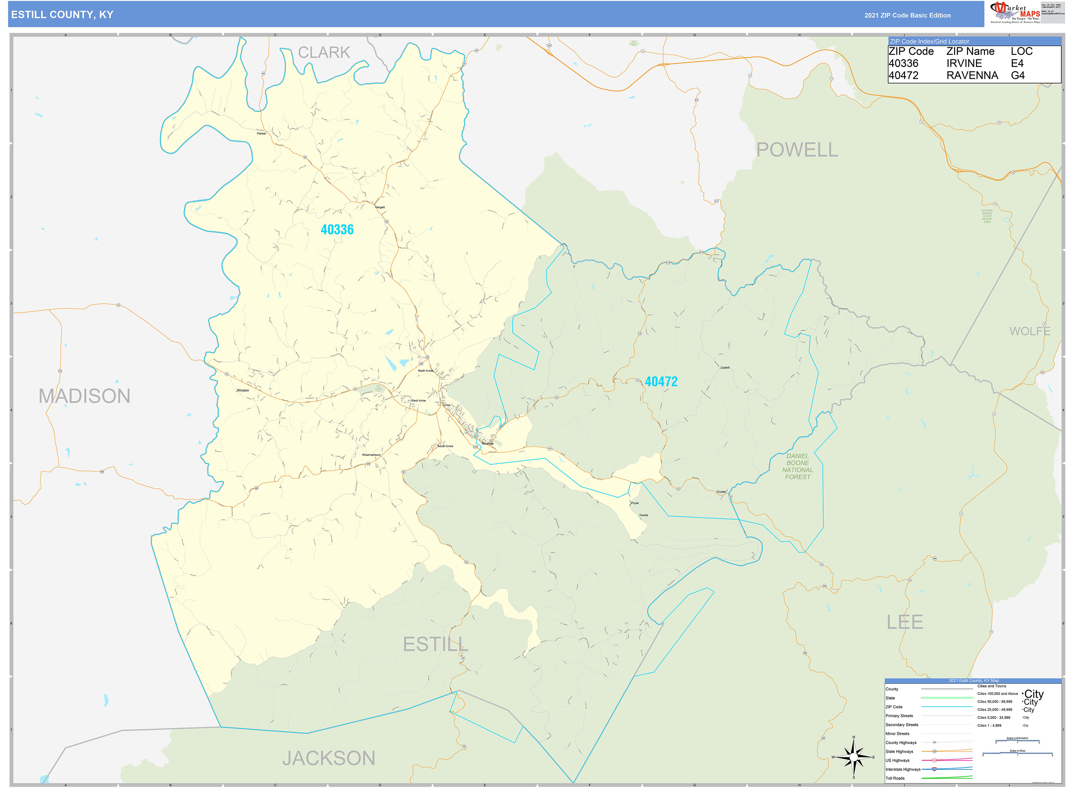 Estill County, KY Zip Code Wall Map Basic Style by MarketMAPS MapSales