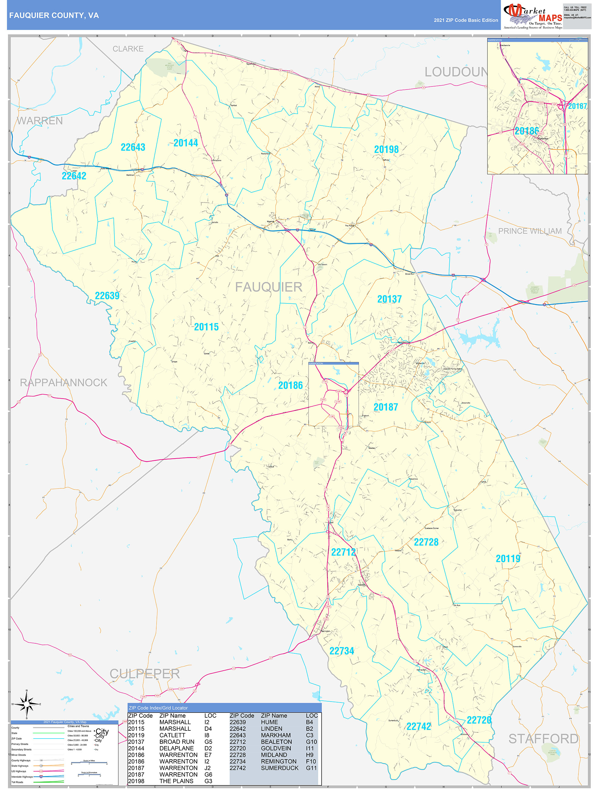 Fauquier County Va Zip Code Wall Map Basic Style By Marketmaps