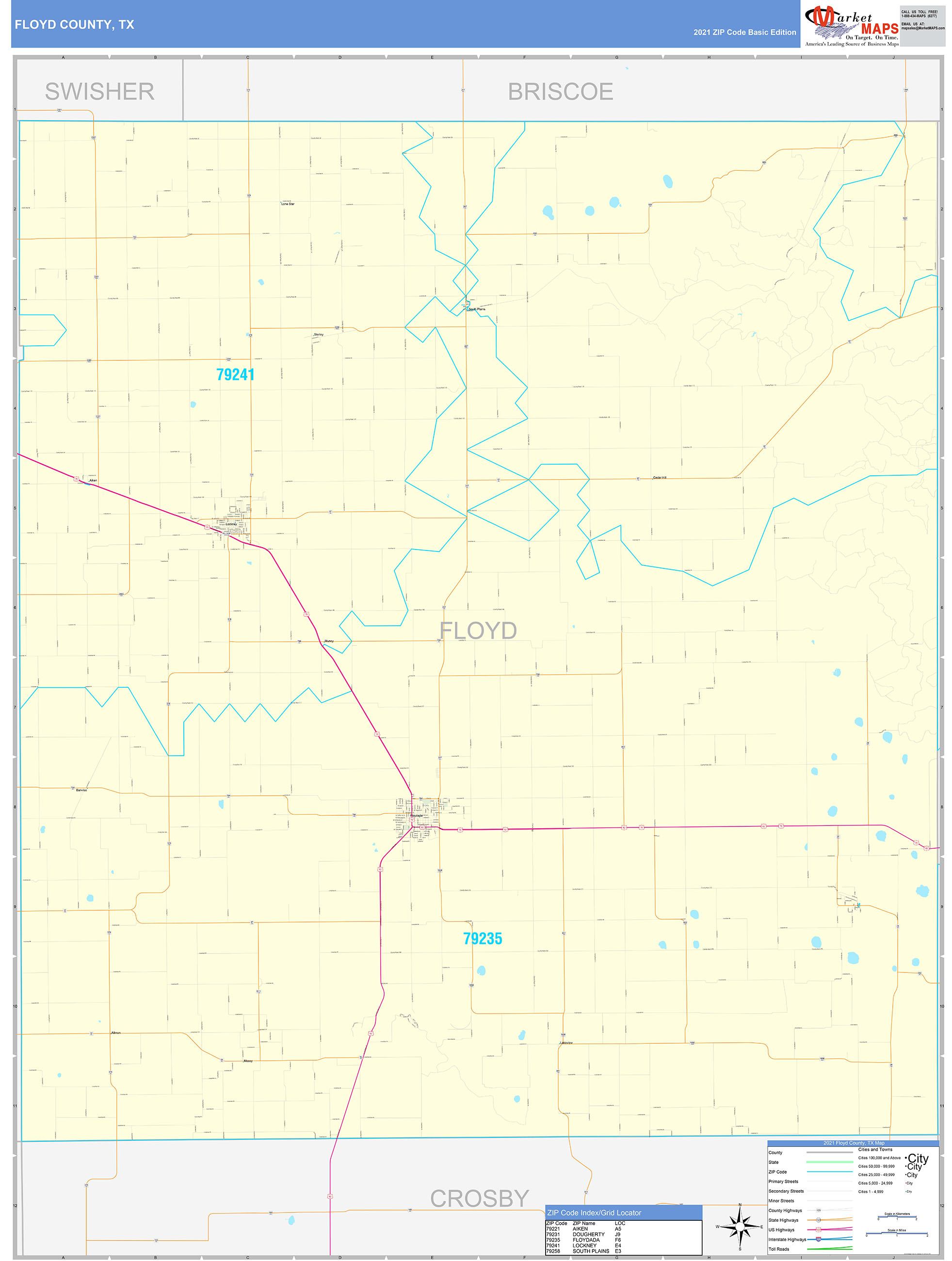 Floyd County, TX Zip Code Wall Map Basic Style by MarketMAPS