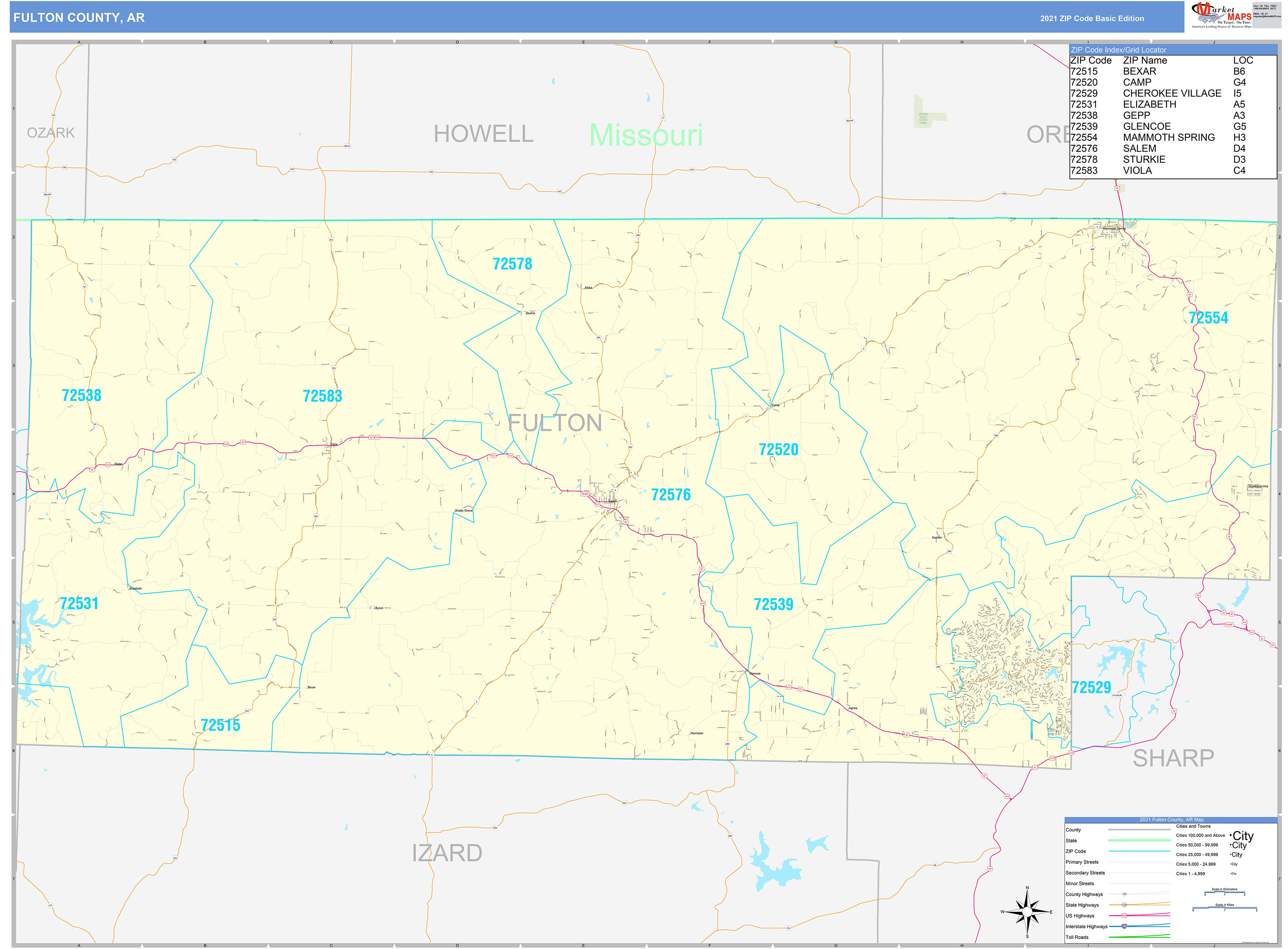 fulton-county-ar-zip-code-wall-map-basic-style-by-marketmaps