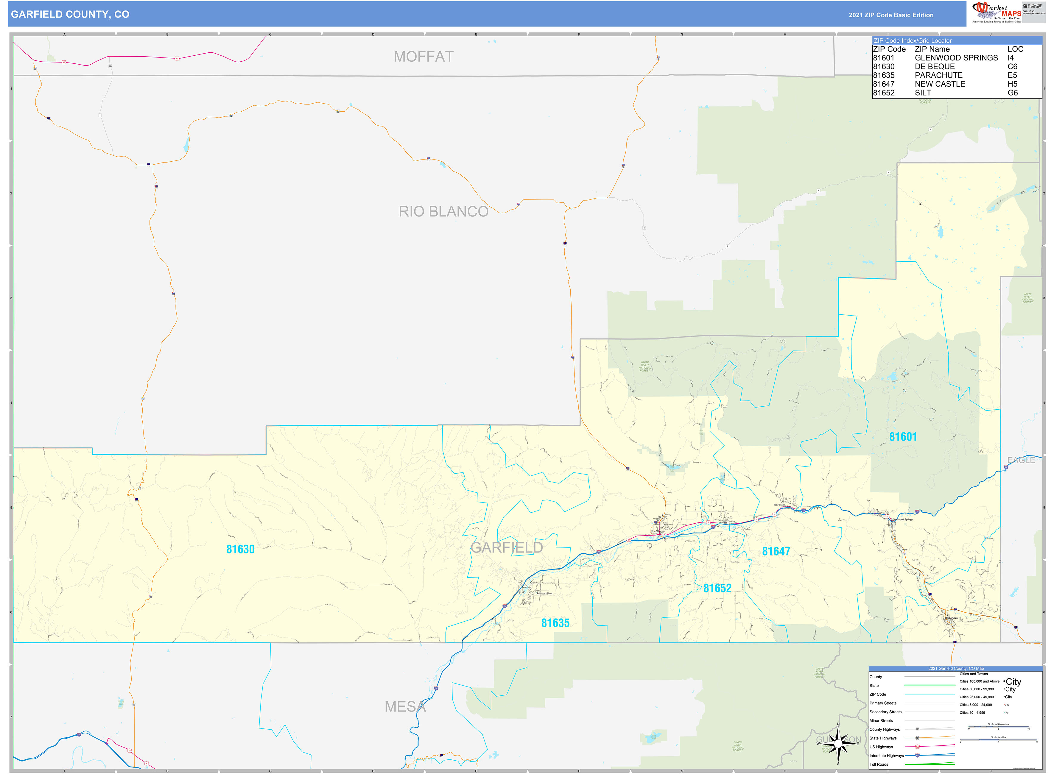 Garfield County, CO Zip Code Wall Map Basic Style by MarketMAPS MapSales