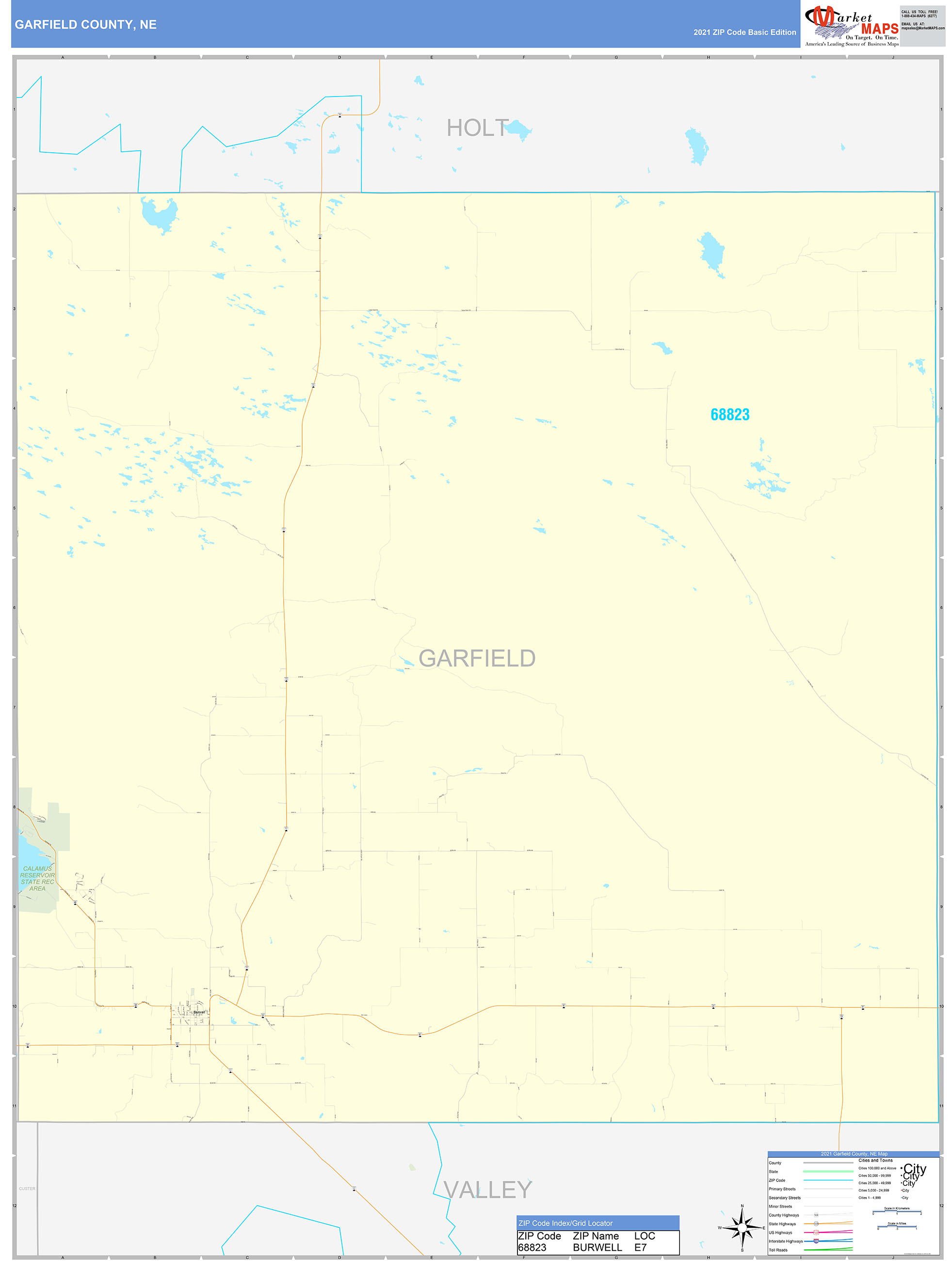 Garfield County, NE Zip Code Wall Map Basic Style by MarketMAPS
