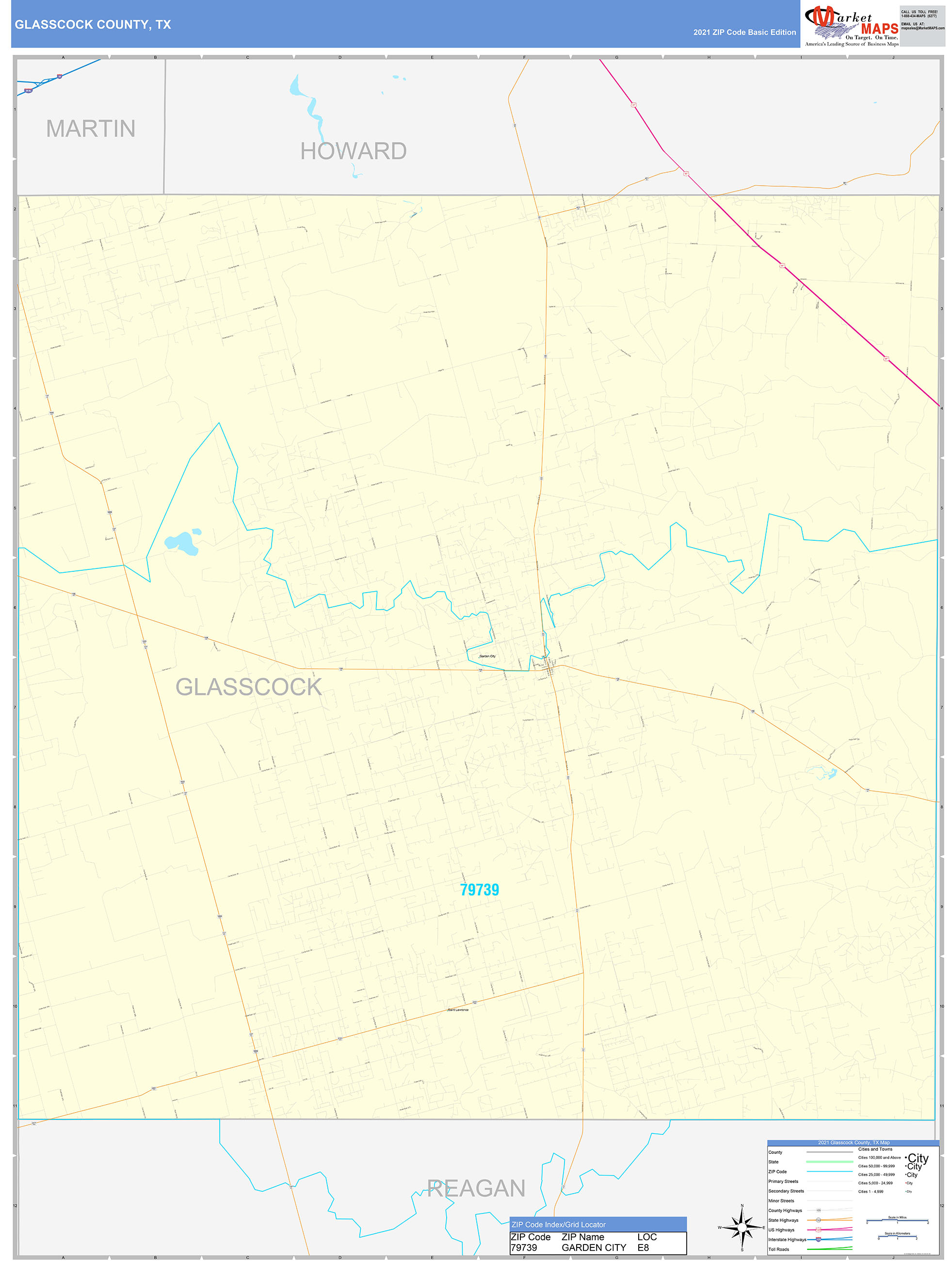 Glasscock County, TX Zip Code Wall Map Basic Style by MarketMAPS