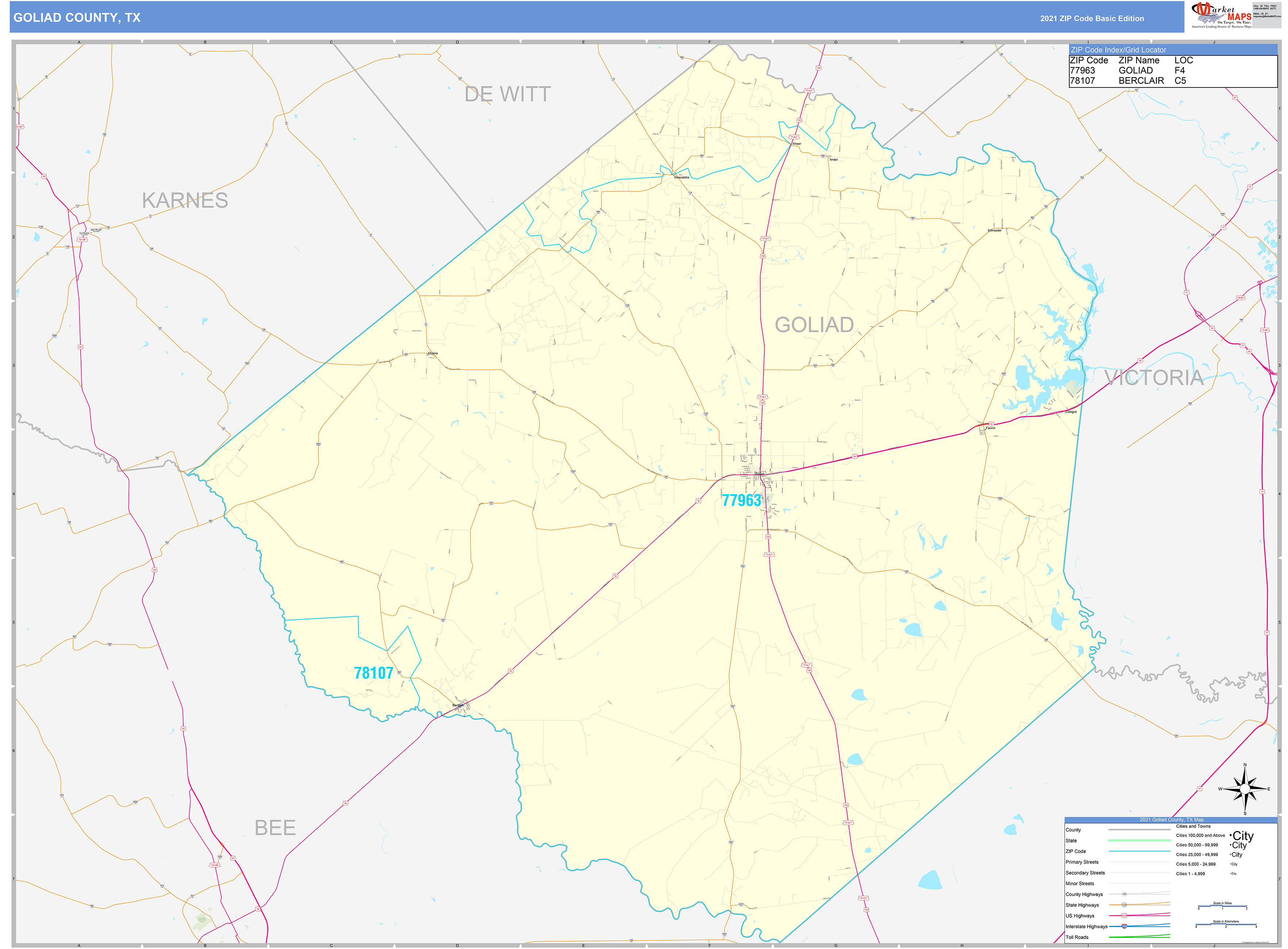 Goliad County, TX Zip Code Wall Map Basic Style by MarketMAPS MapSales