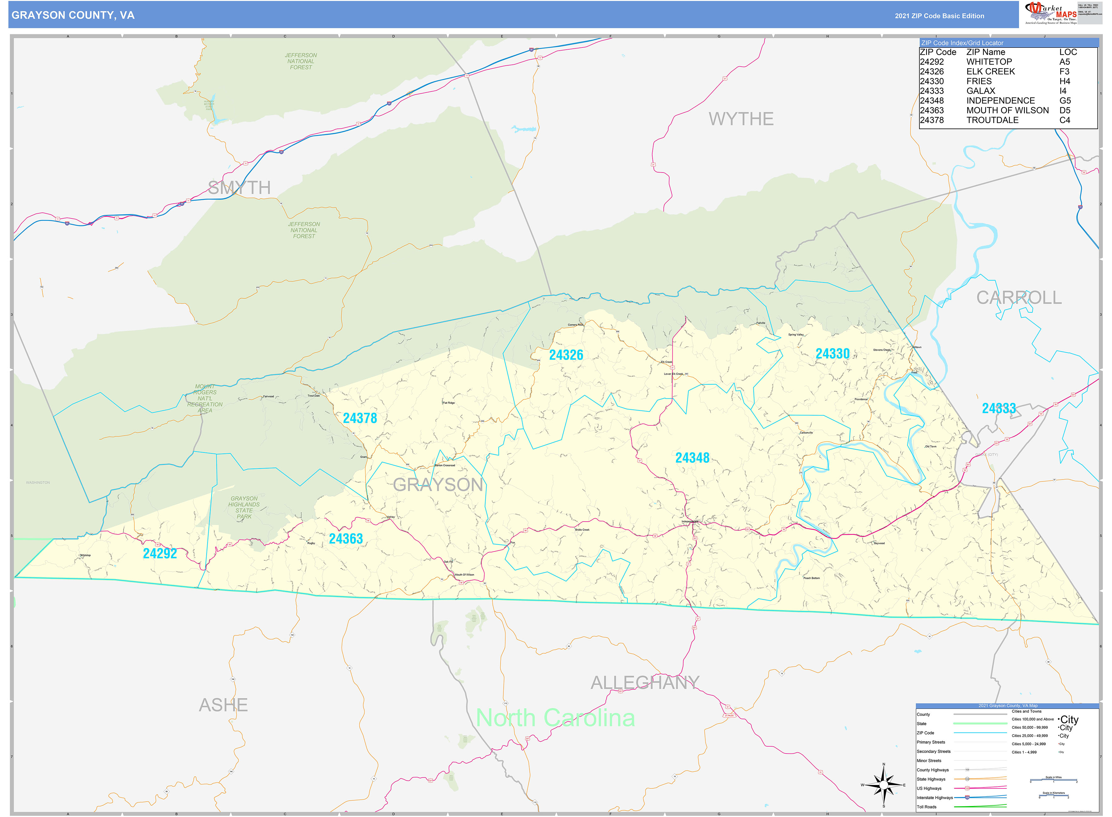 Grayson County Zip Code Map