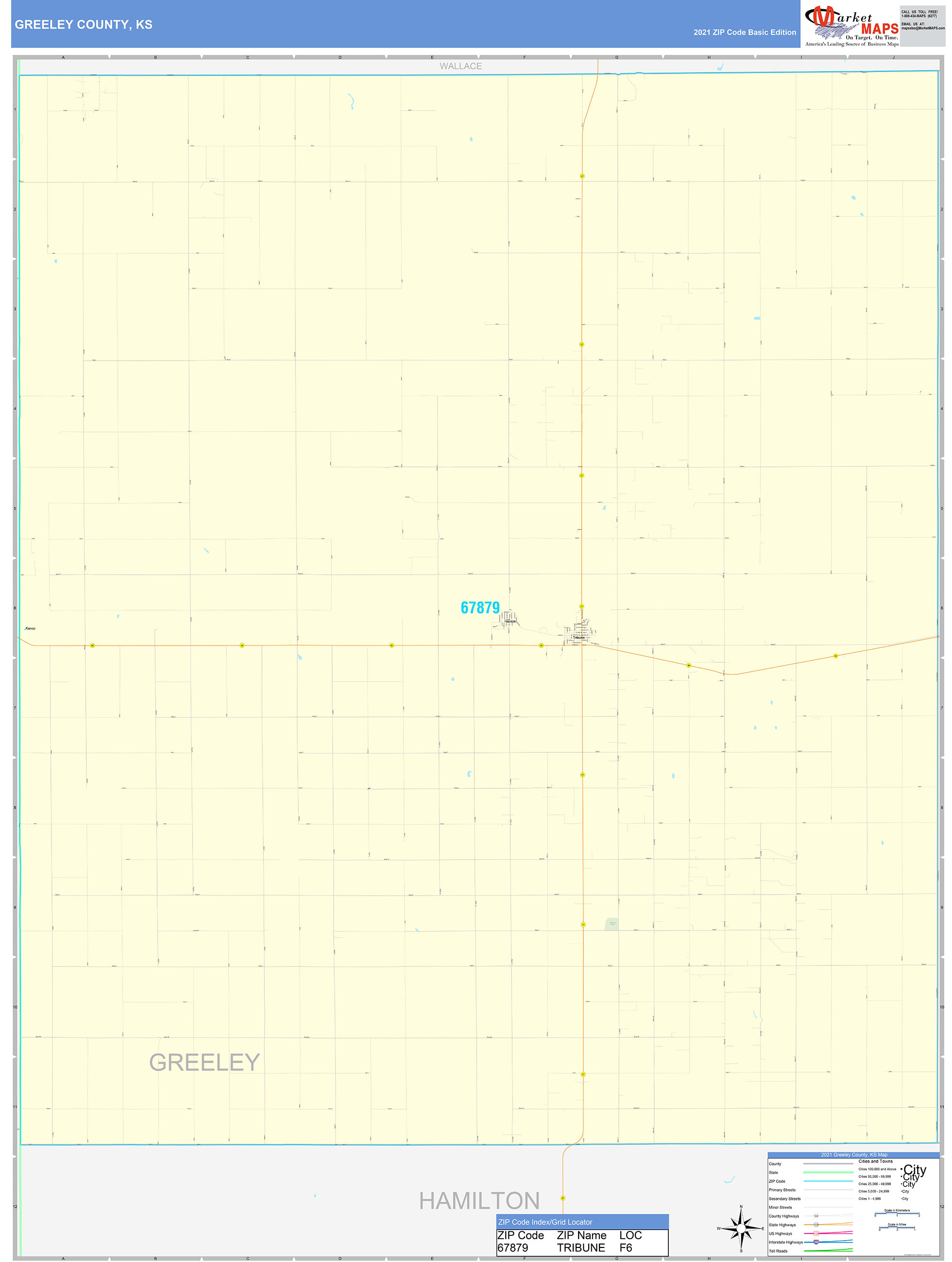 Greeley County, KS Zip Code Wall Map Basic Style by MarketMAPS