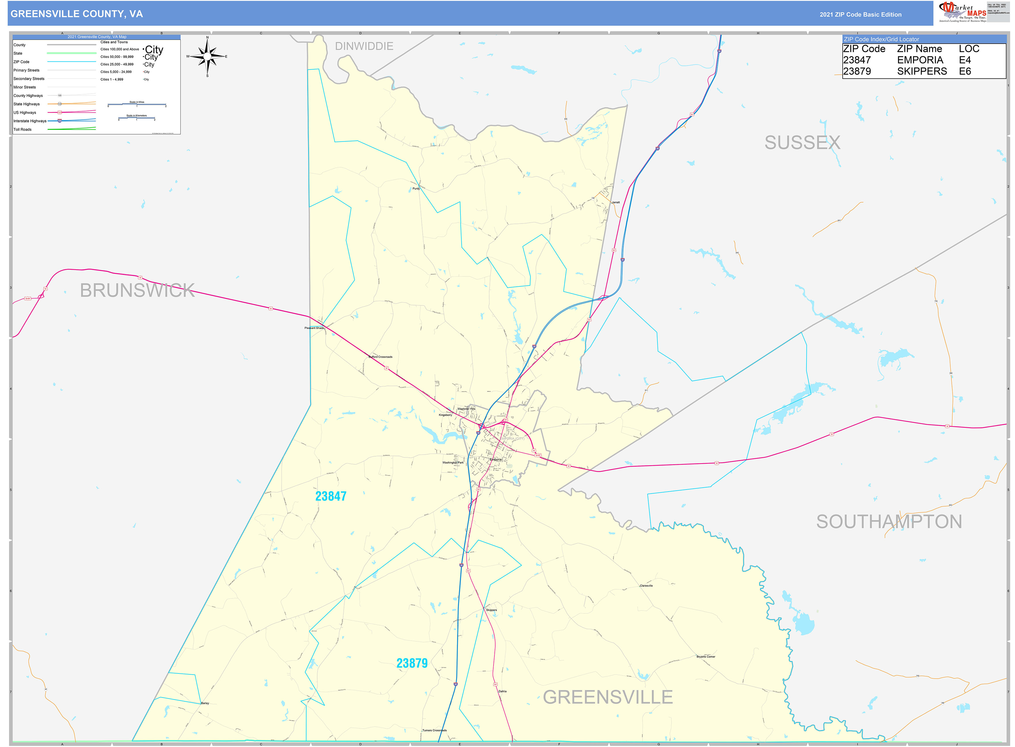 Greensville County, VA Zip Code Wall Map Basic Style by MarketMAPS - MapSales.com Greensville County, VA Zip Code Wall Map Basic Style by MarketMAPS - MapSales.com