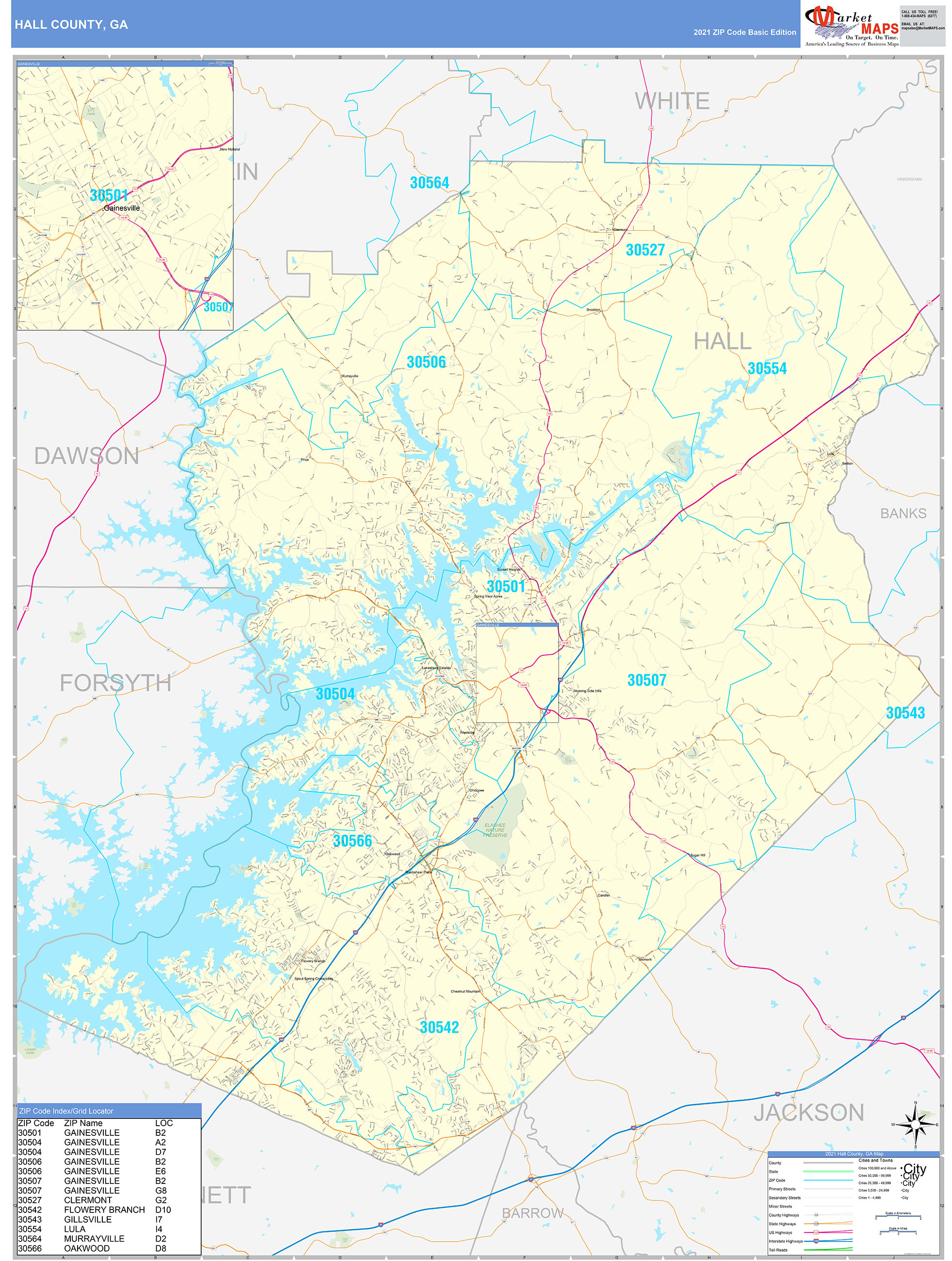 Hall County Zip Code Map