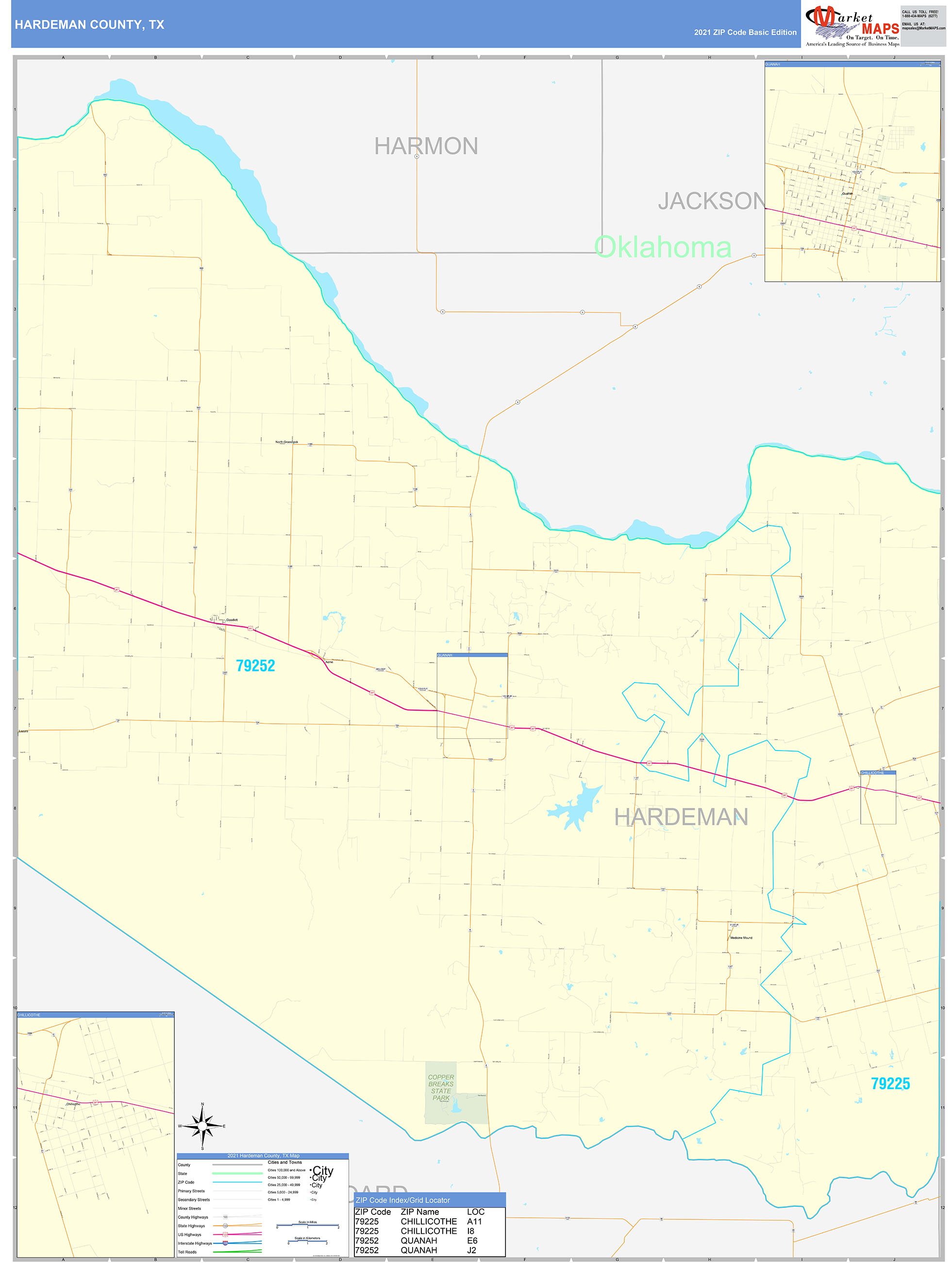 Hardeman County, TX Zip Code Wall Map Basic Style by MarketMAPS MapSales