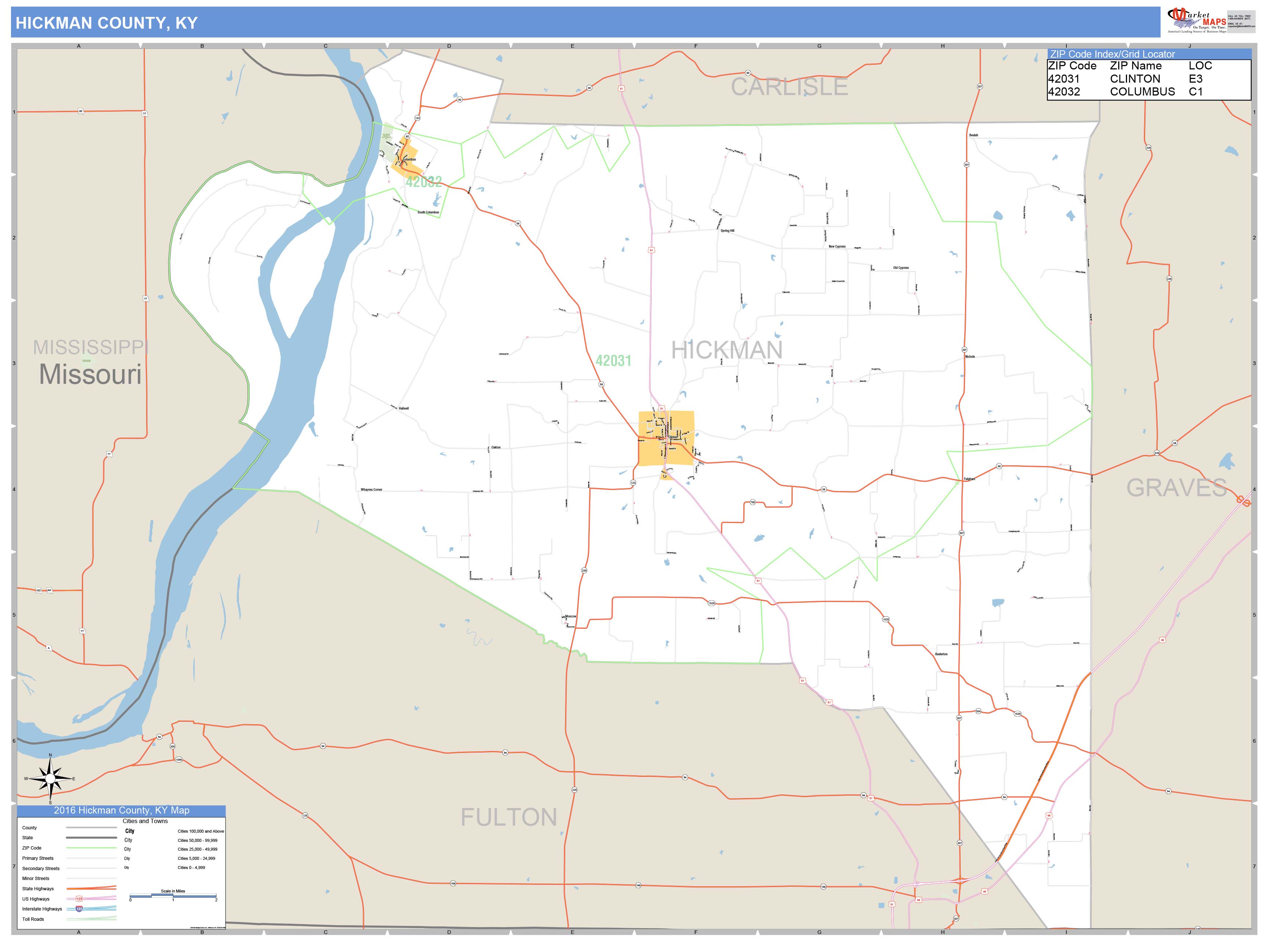 Hickman County, KY Zip Code Wall Map Basic Style by MarketMAPS MapSales
