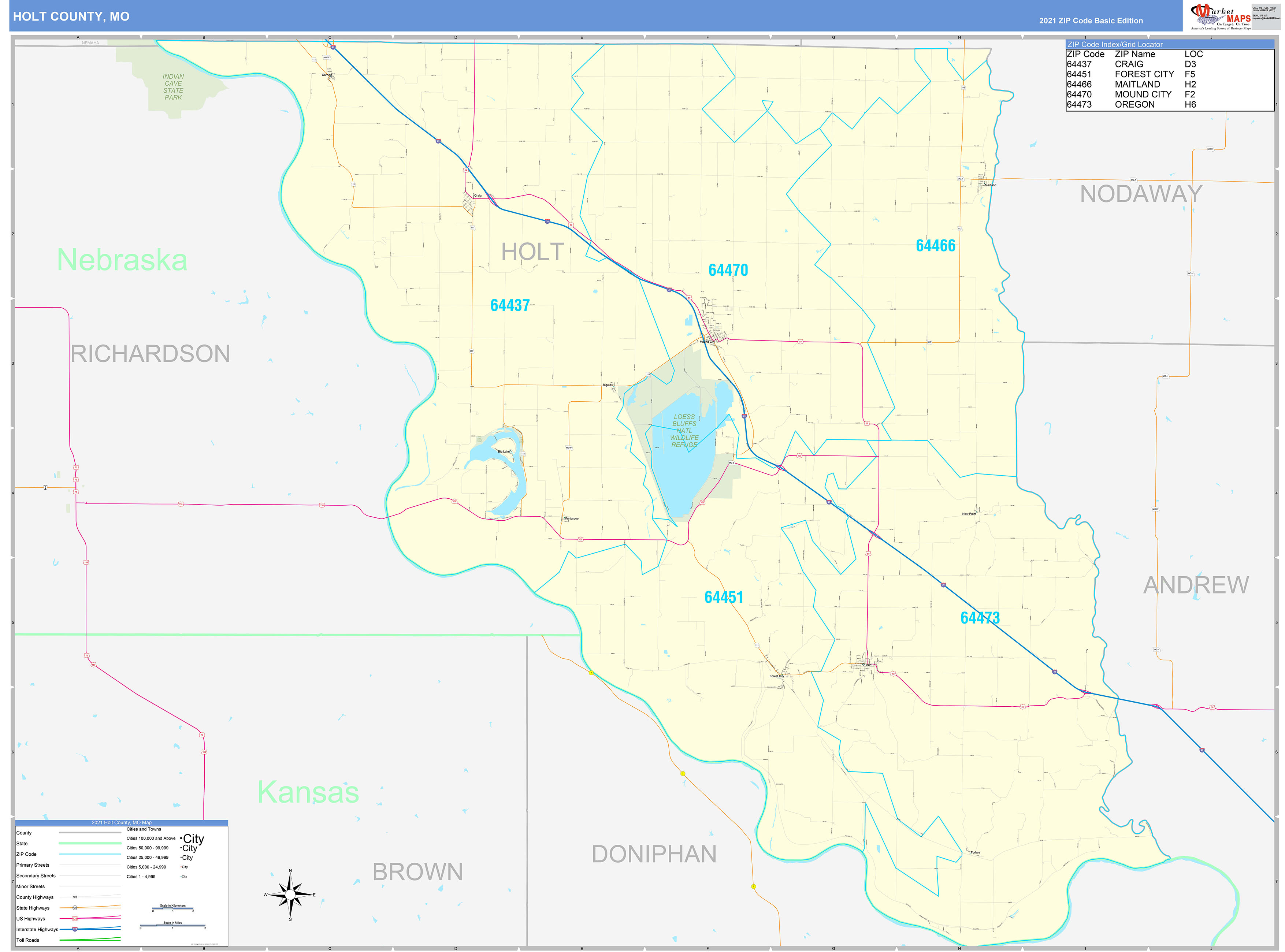 Holt County, MO Zip Code Wall Map Basic Style by MarketMAPS MapSales
