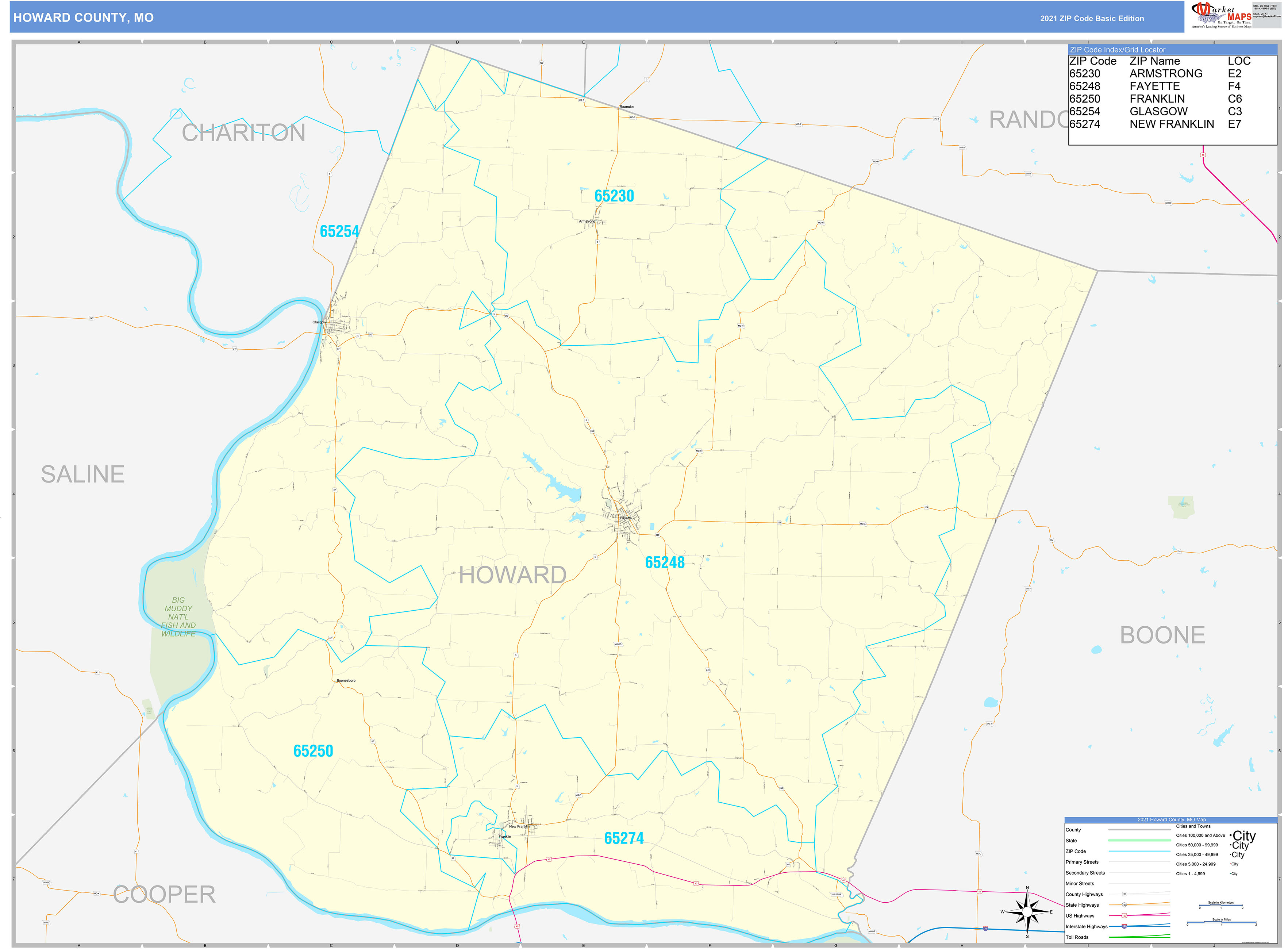 Howard County Mo Zip Code Wall Map Basic Style By Marketmaps