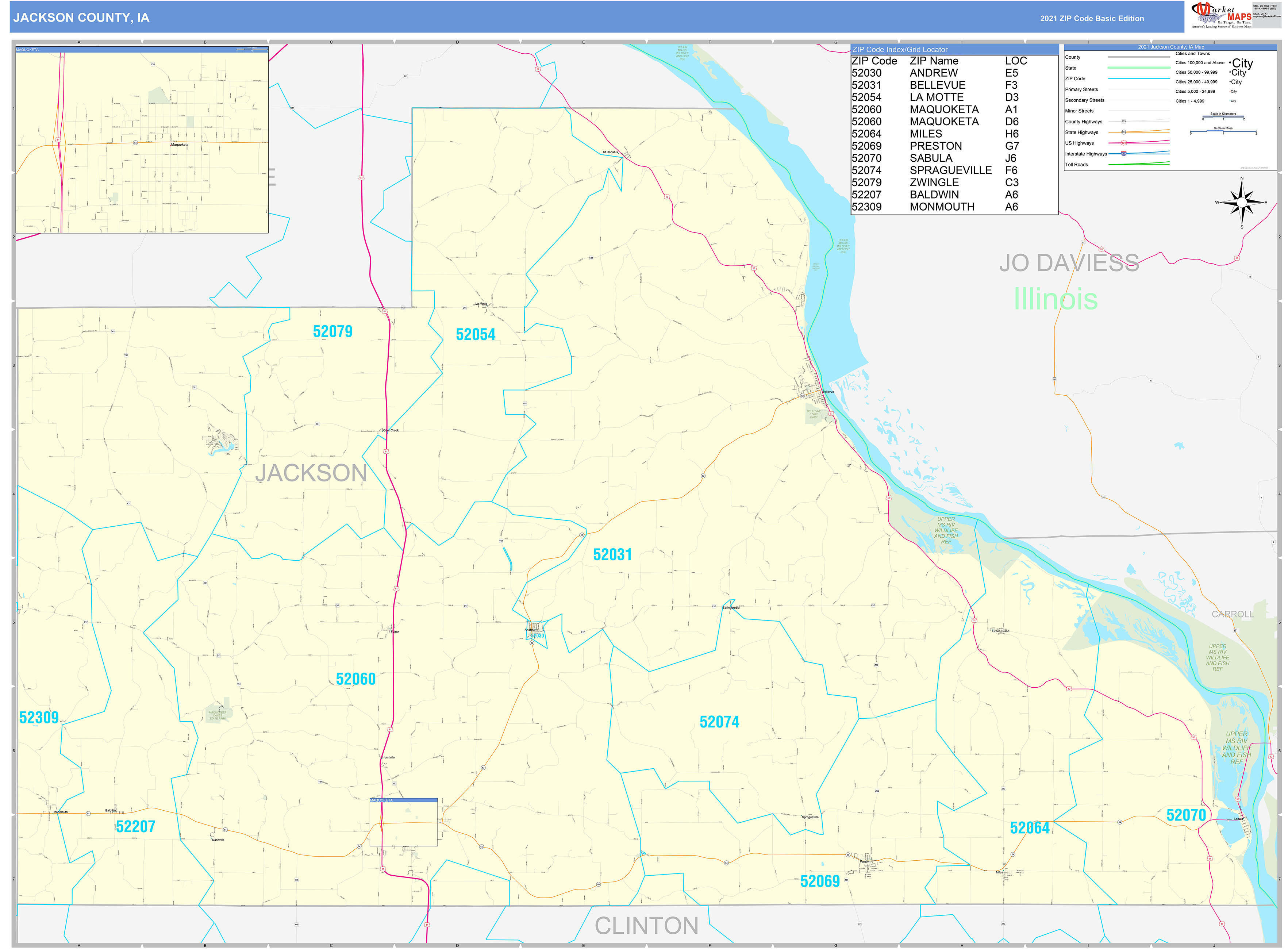 Jackson County, IA Zip Code Wall Map Basic Style by MarketMAPS