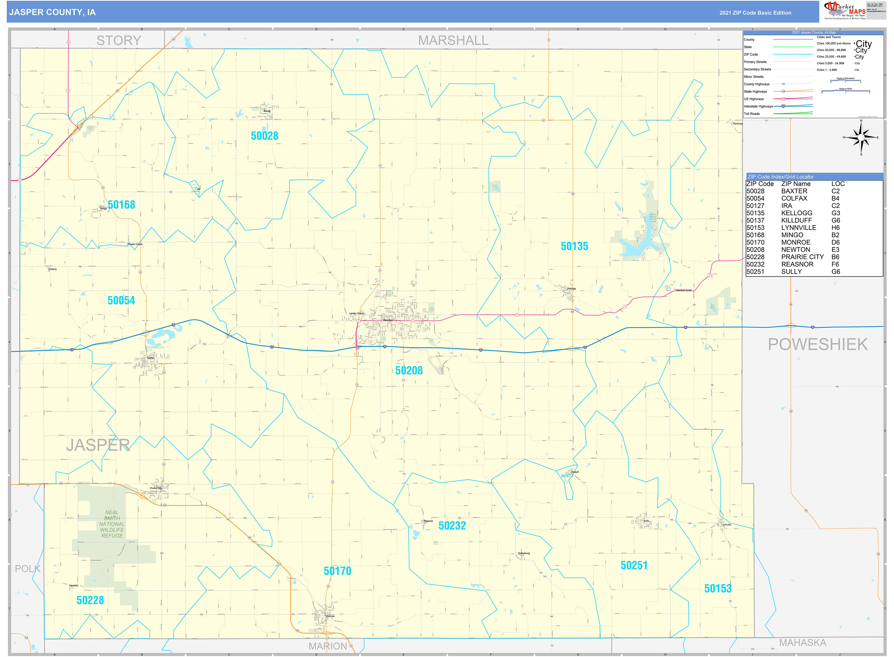 Jasper County, IA Zip Code Wall Map Basic Style by MarketMAPS