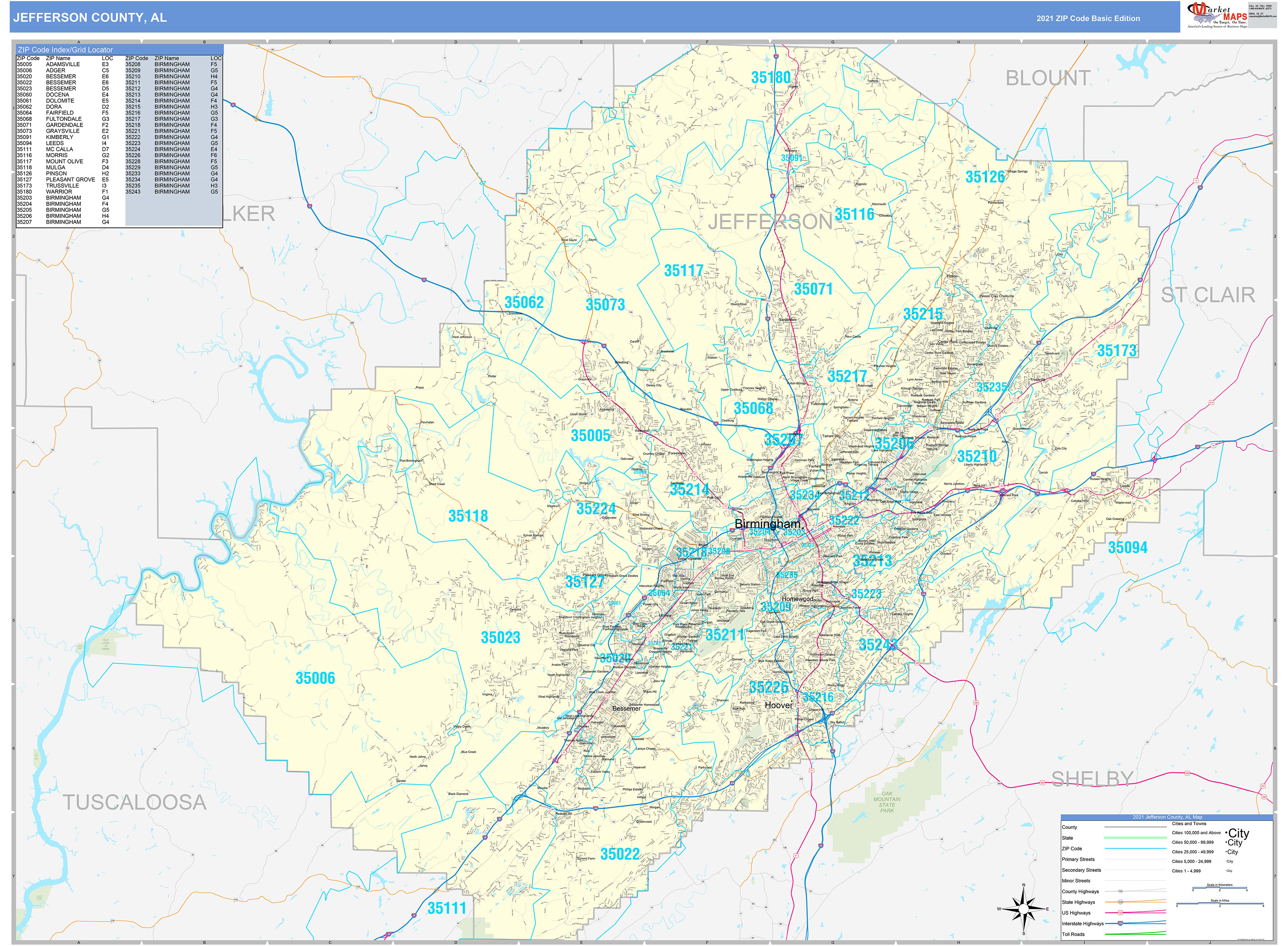 Jefferson County Al Zip Code Wall Map Basic Style By Marketmaps Mapsales