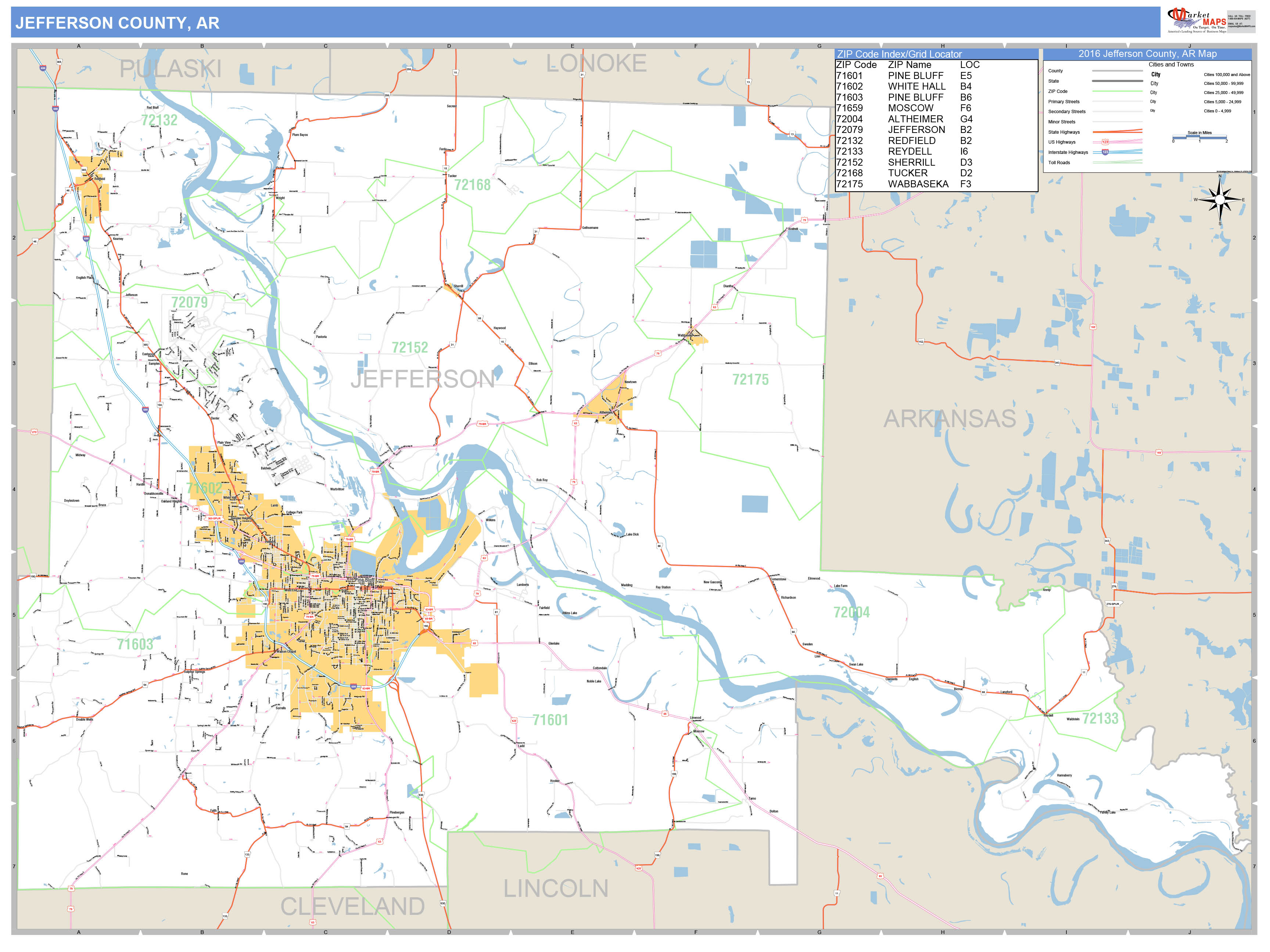 Jefferson County, AR Zip Code Wall Map Basic Style by MarketMAPS MapSales