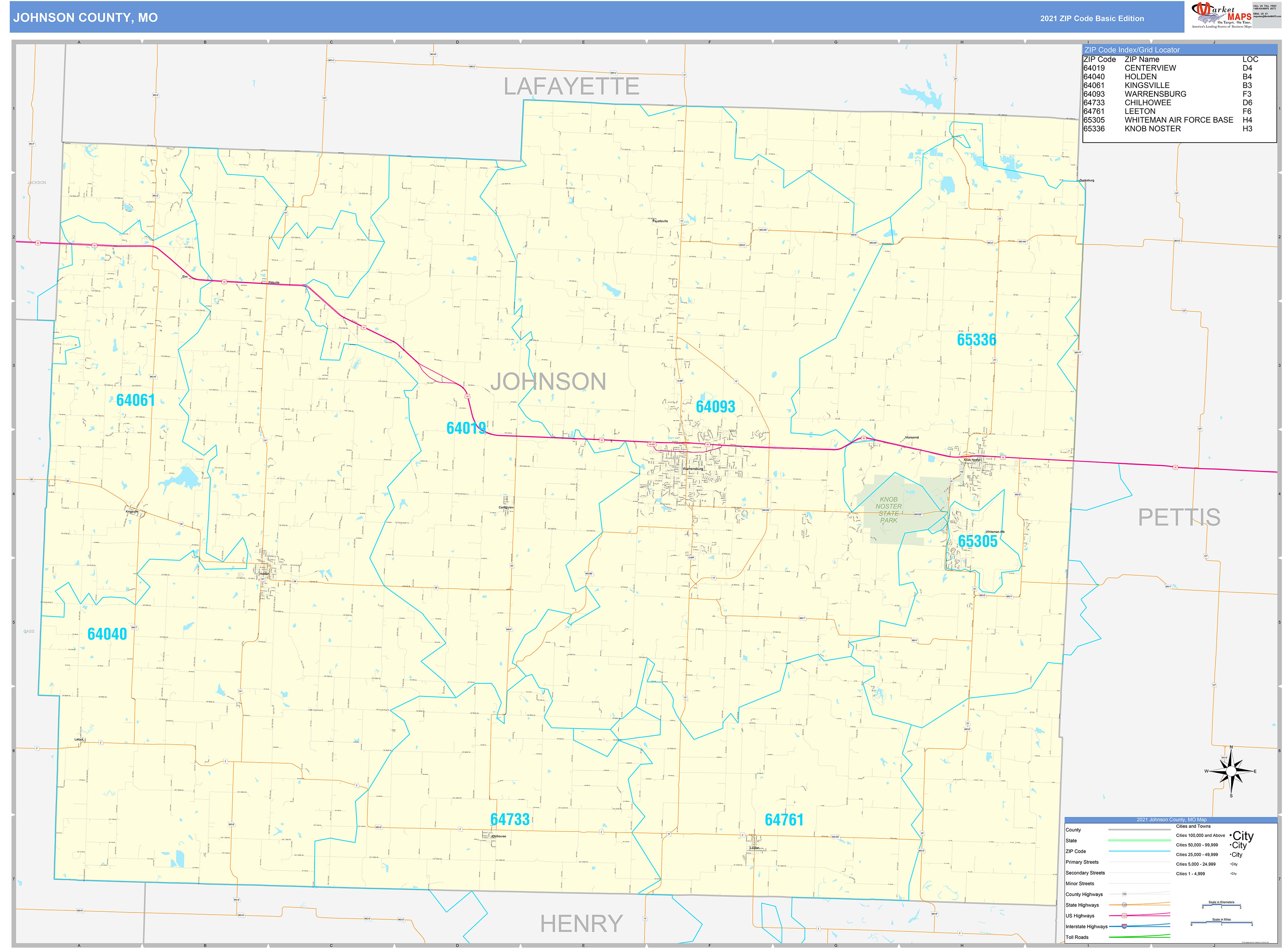 Johnson County Mo Zip Code Wall Map Basic Style By Marketmaps Mapsales