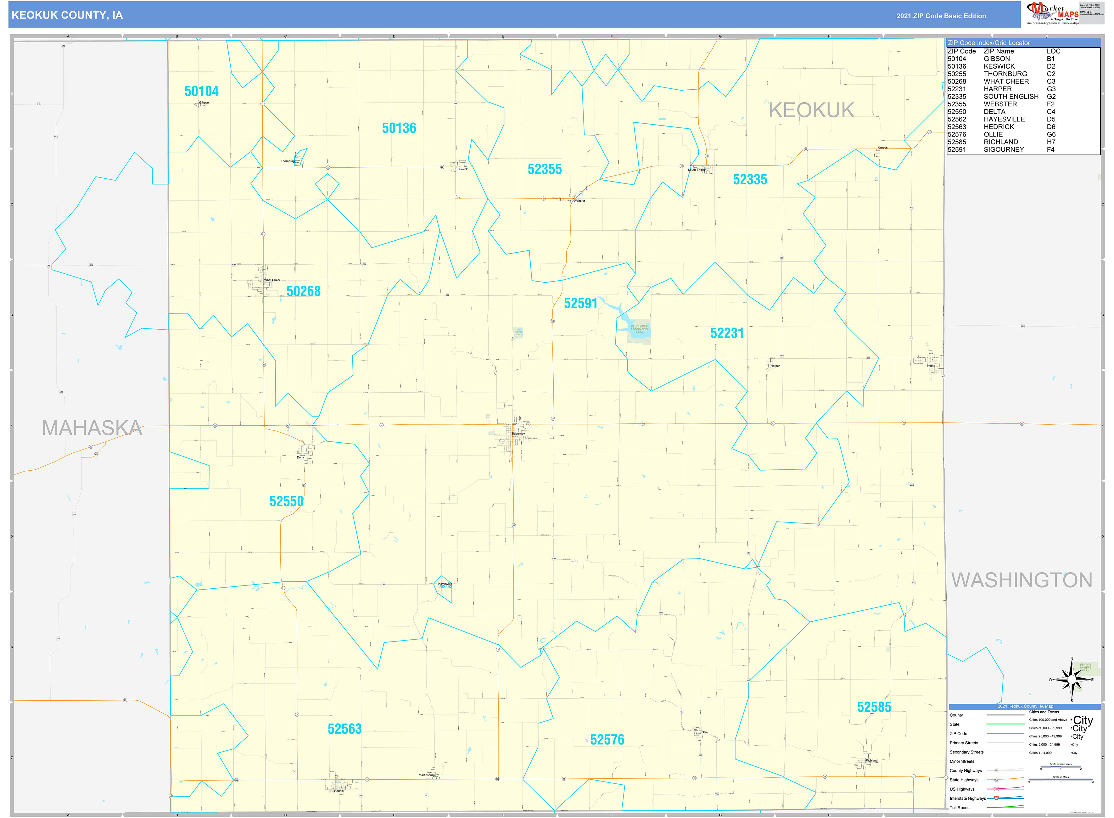 Keokuk County, IA Zip Code Wall Map Basic Style by MarketMAPS MapSales