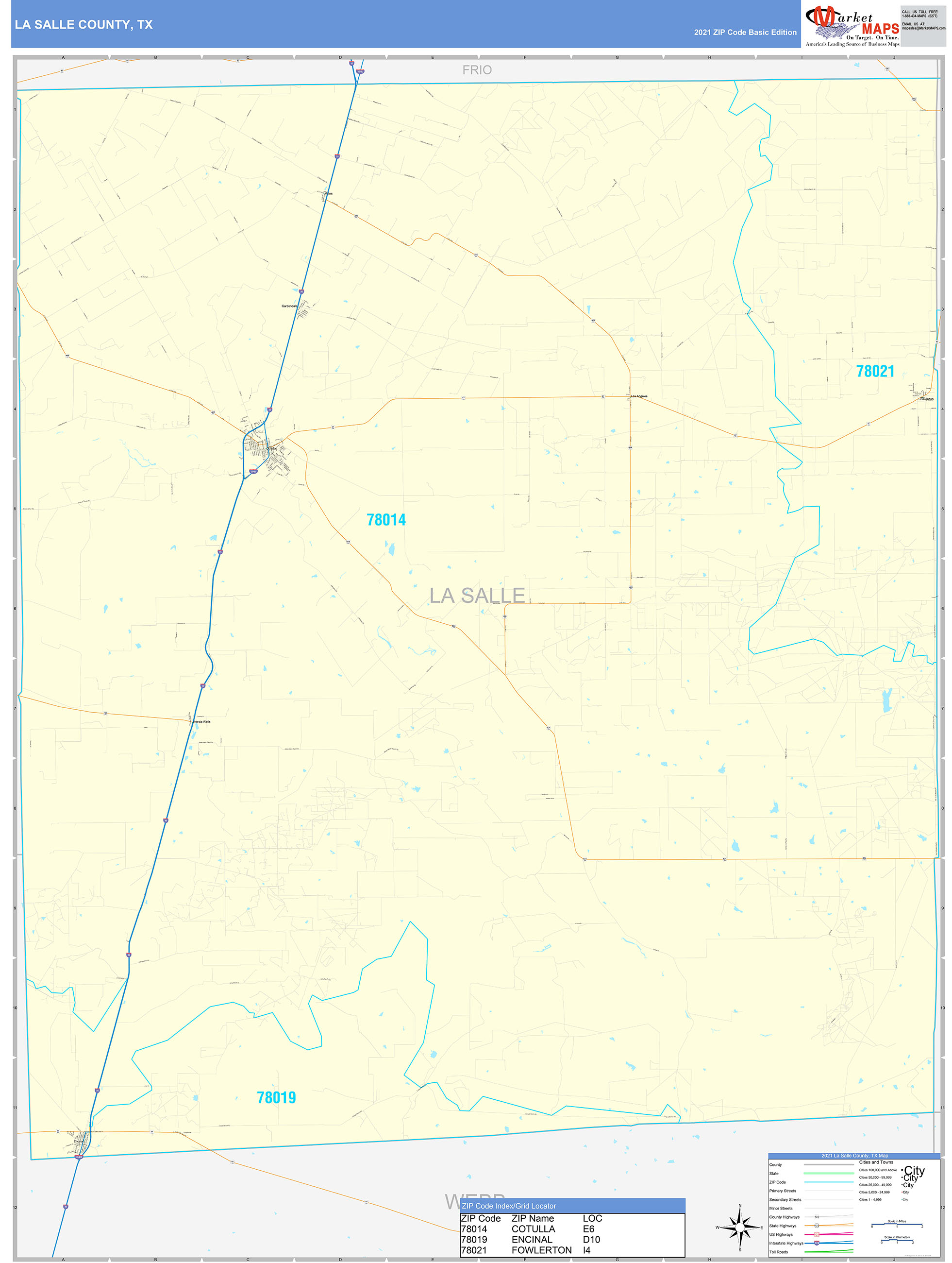 La Salle County, TX Zip Code Wall Map Basic Style by MarketMAPS MapSales