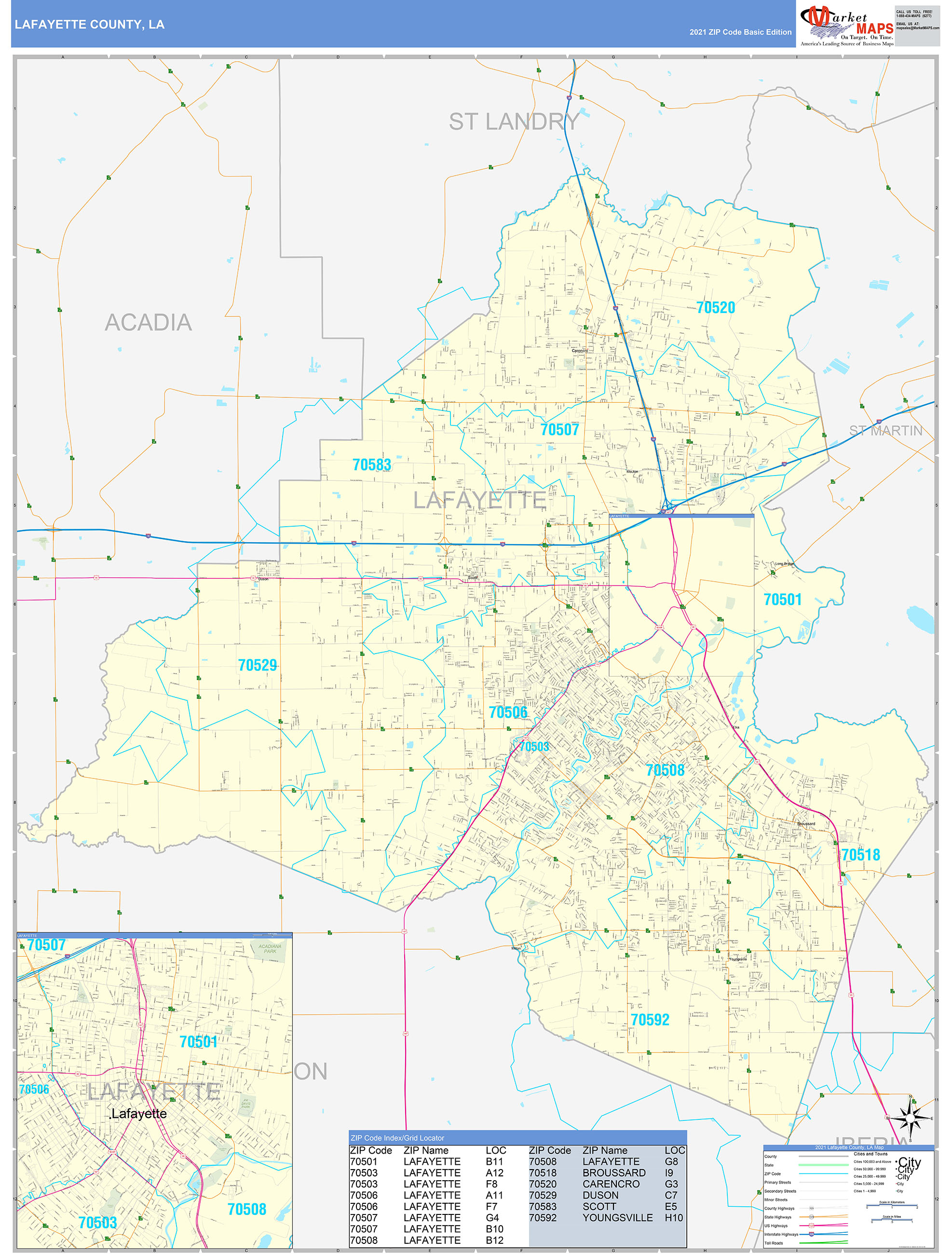 Lafayette LA Zip Code Map
