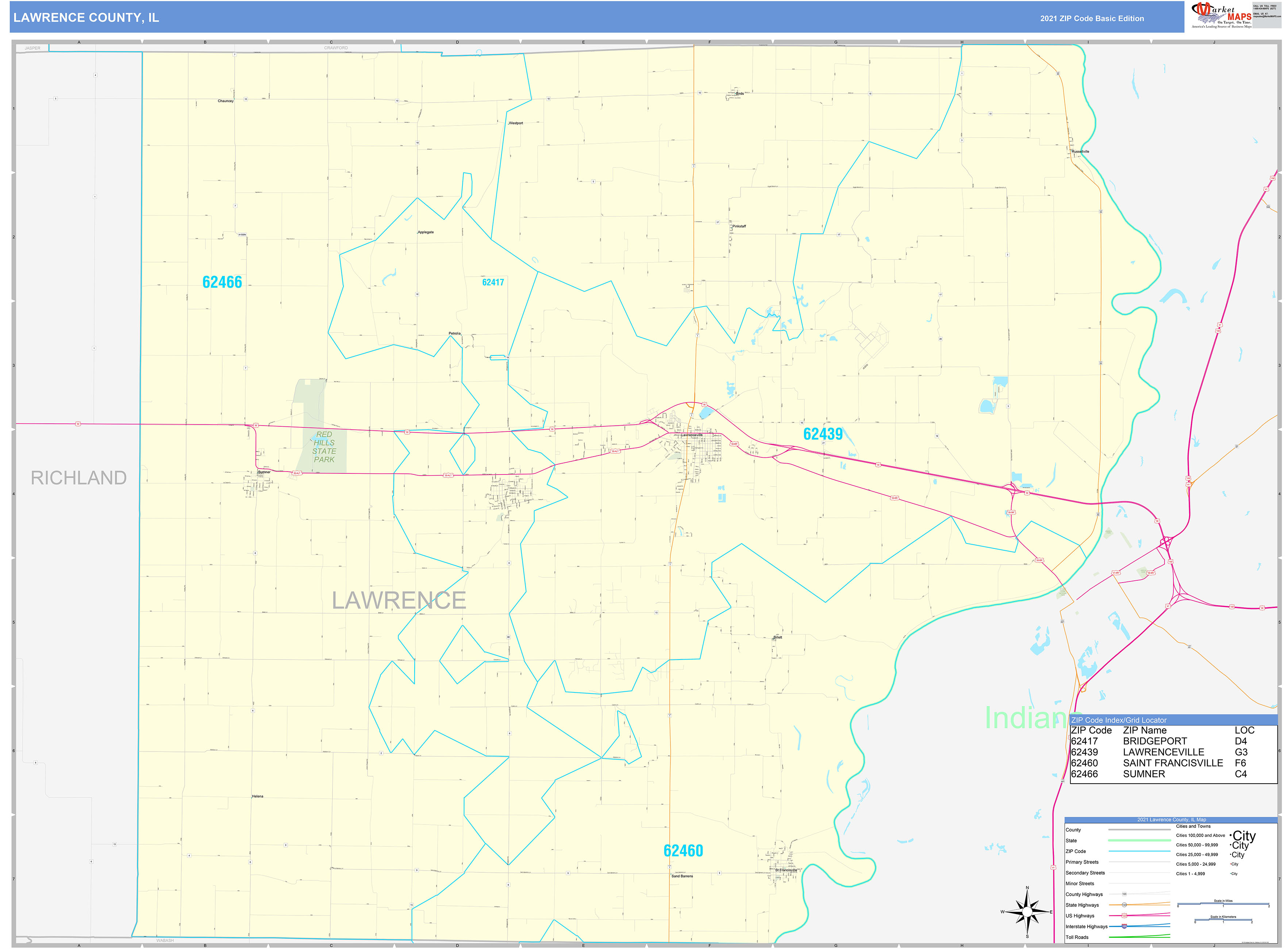 Lawrence County, IL Zip Code Wall Map Basic Style by MarketMAPS - MapSales